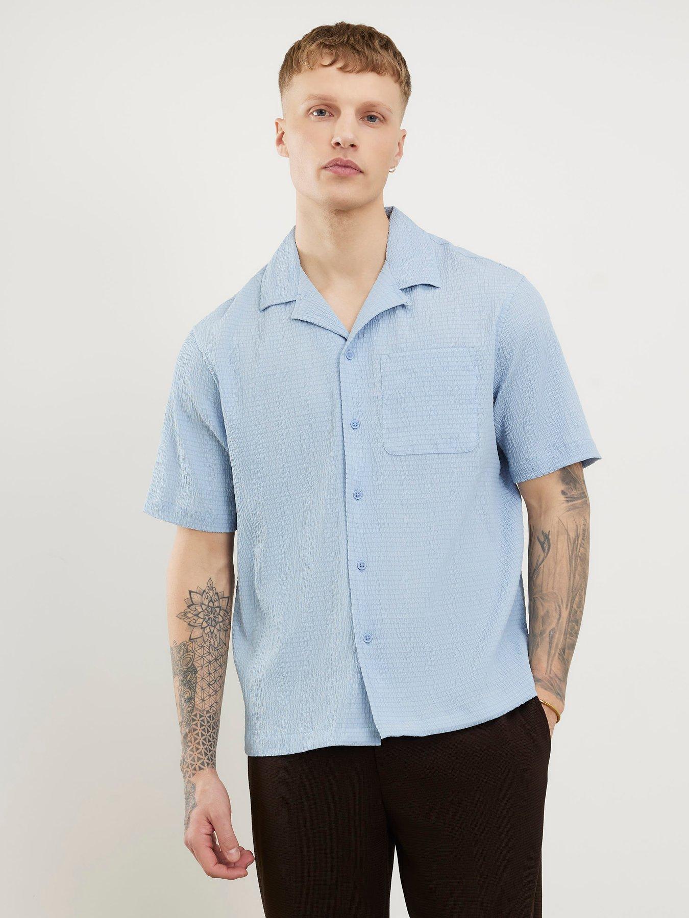 River Island Seersucker Short Sleeve Shirt - Blue