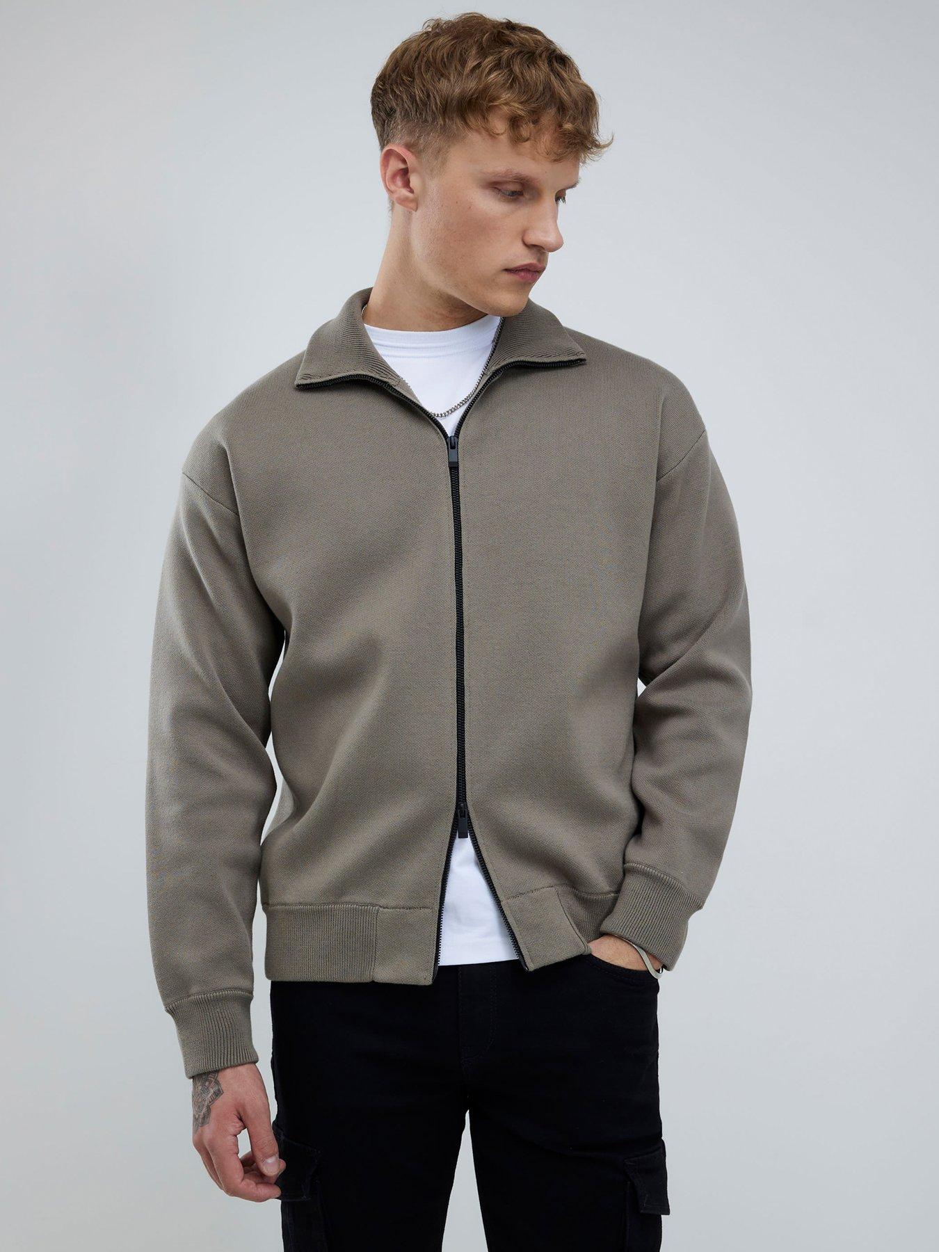 front image of river-island-long-sleeve-clean-zip-through-green