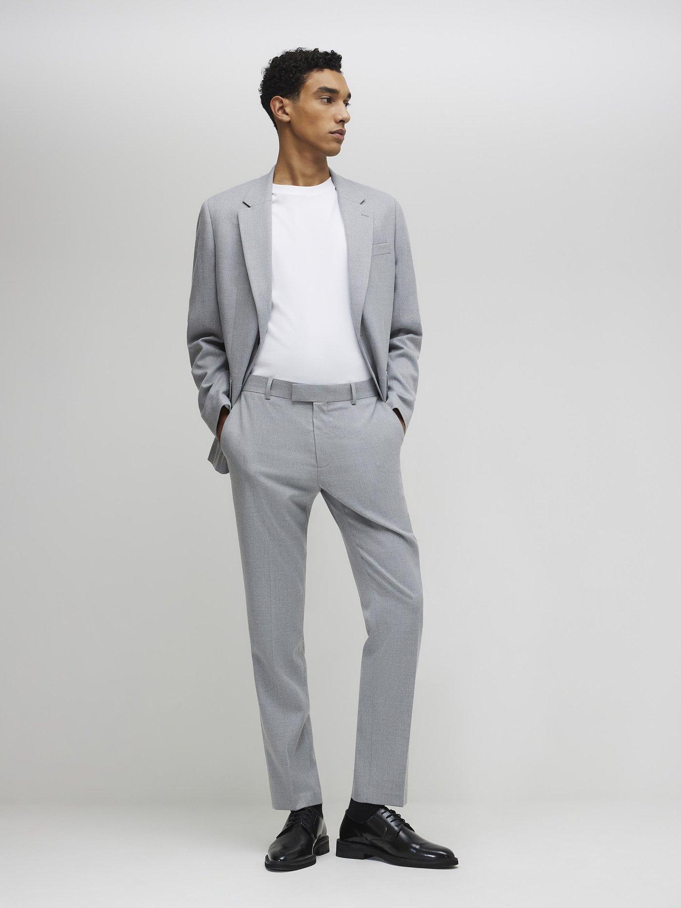  image of river-island-slim-texture-suit-trouser-grey