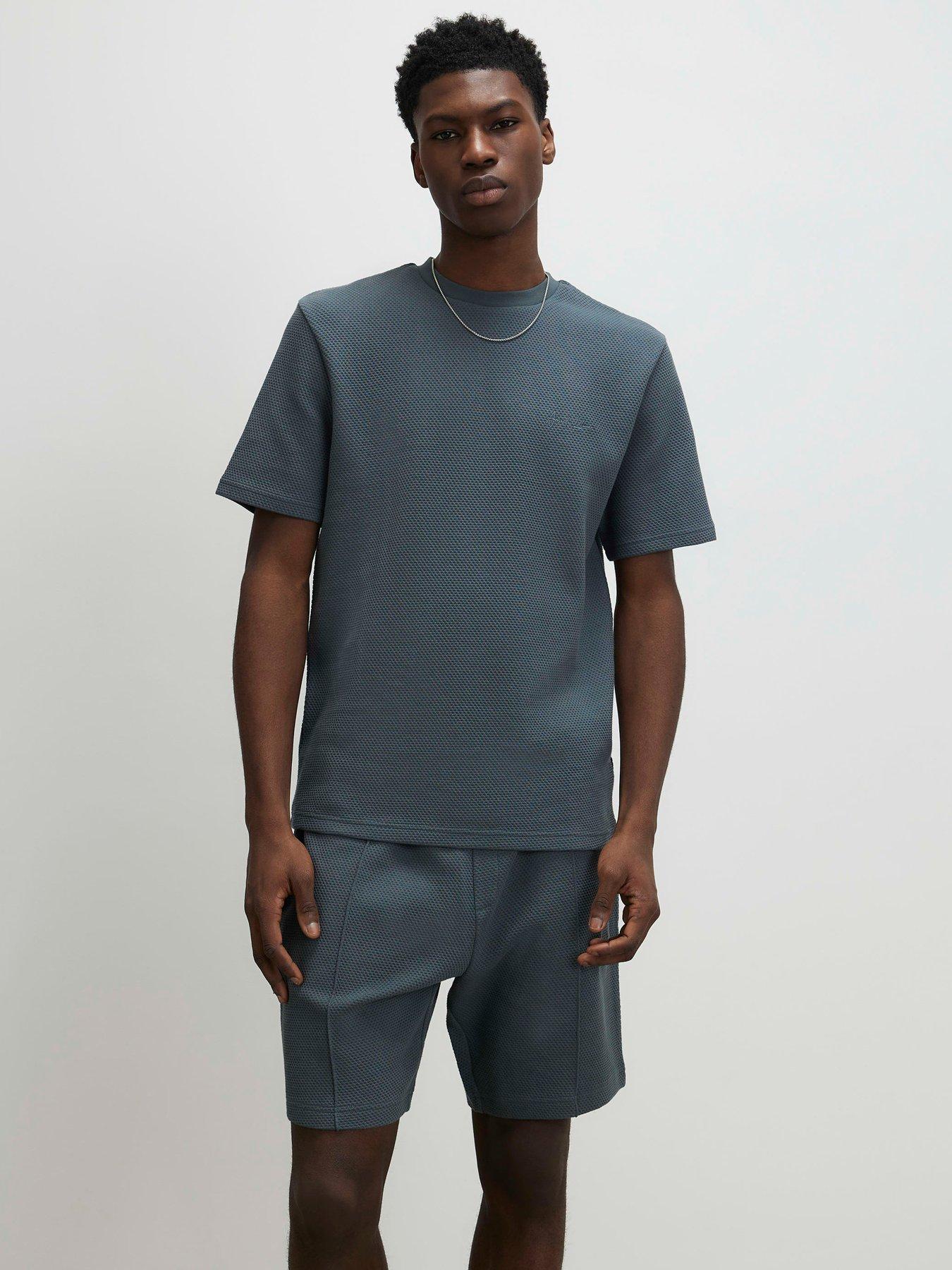 Image 1 of 6 of River Island Slim Bubble Interlock Short Sleeve T-Shirt - Grey