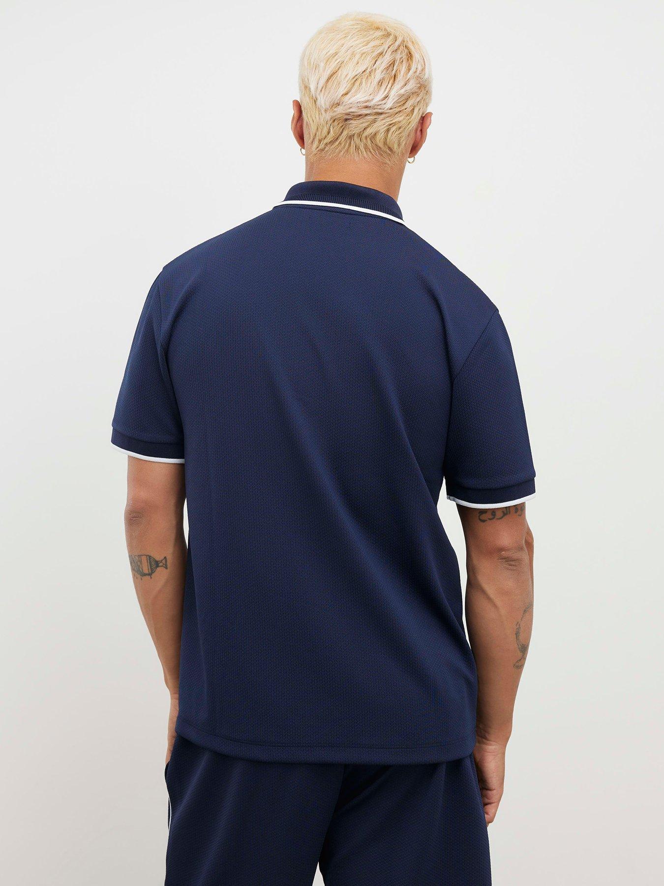 Image 2 of 4 of River Island Slim Racking Zip Polo Shirt - Navy