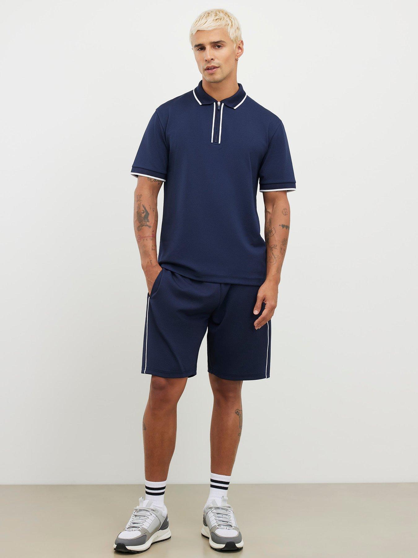 Image 3 of 4 of River Island Slim Racking Zip Polo Shirt - Navy