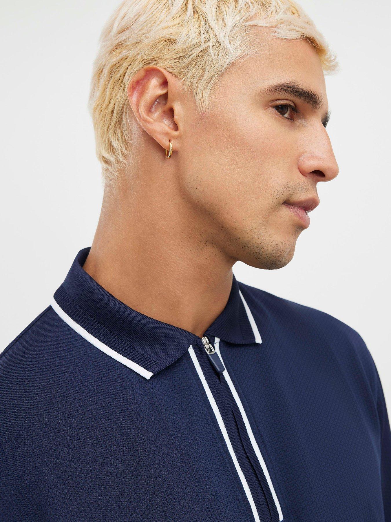 Image 4 of 4 of River Island Slim Racking Zip Polo Shirt - Navy