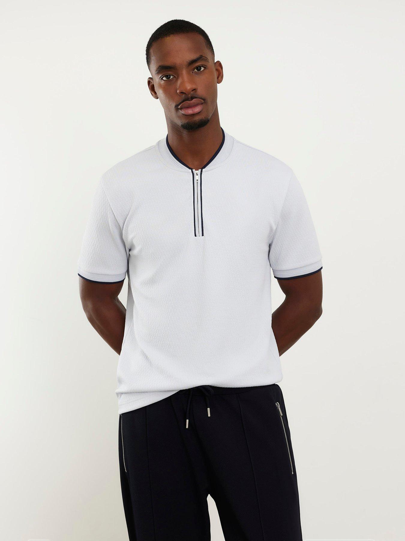 River Island Shorts Sleeve Slim Tex Tip Baseball T-Shirt - Blue