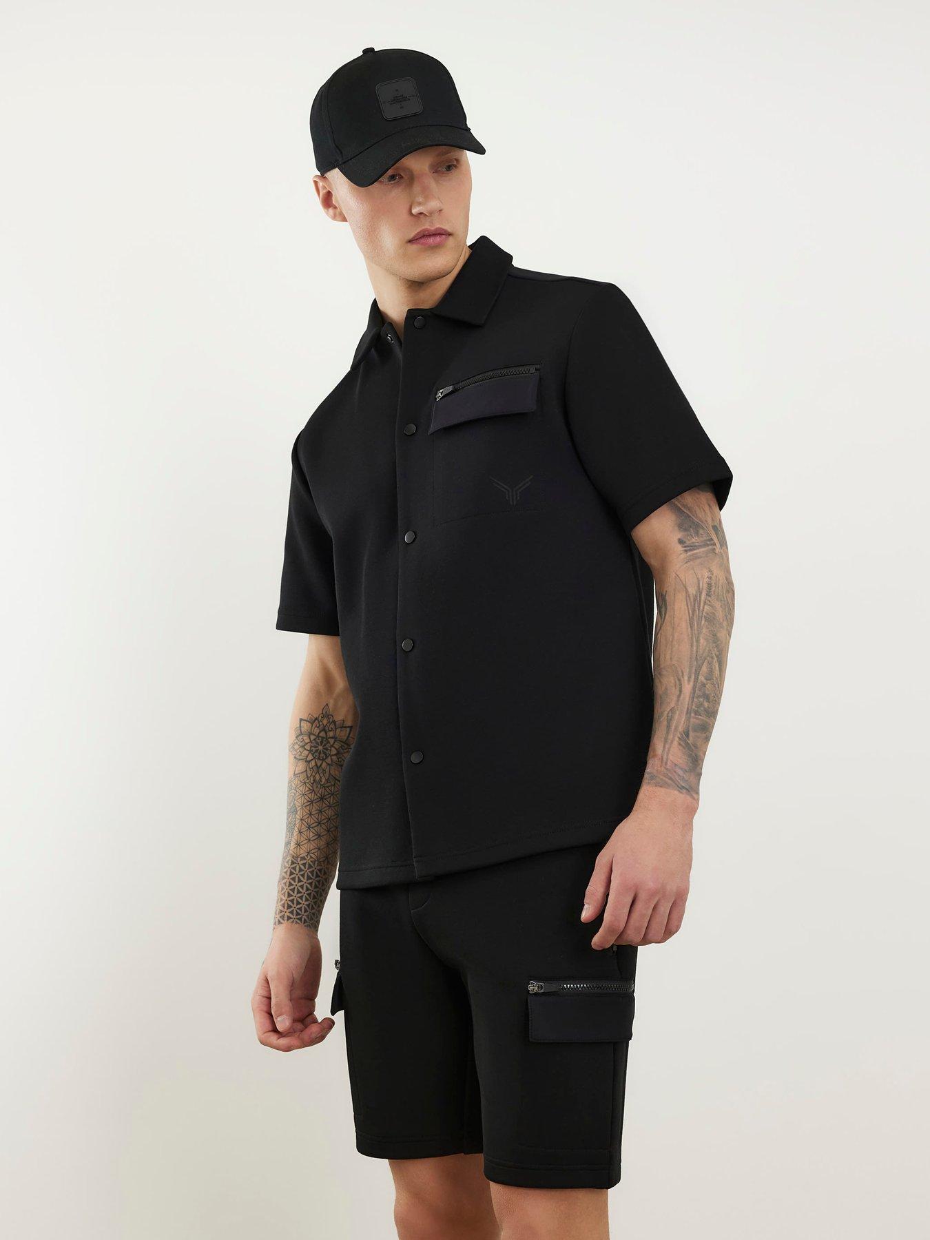 River Island Scuba Nylon Short Sleeve Shirt - Black