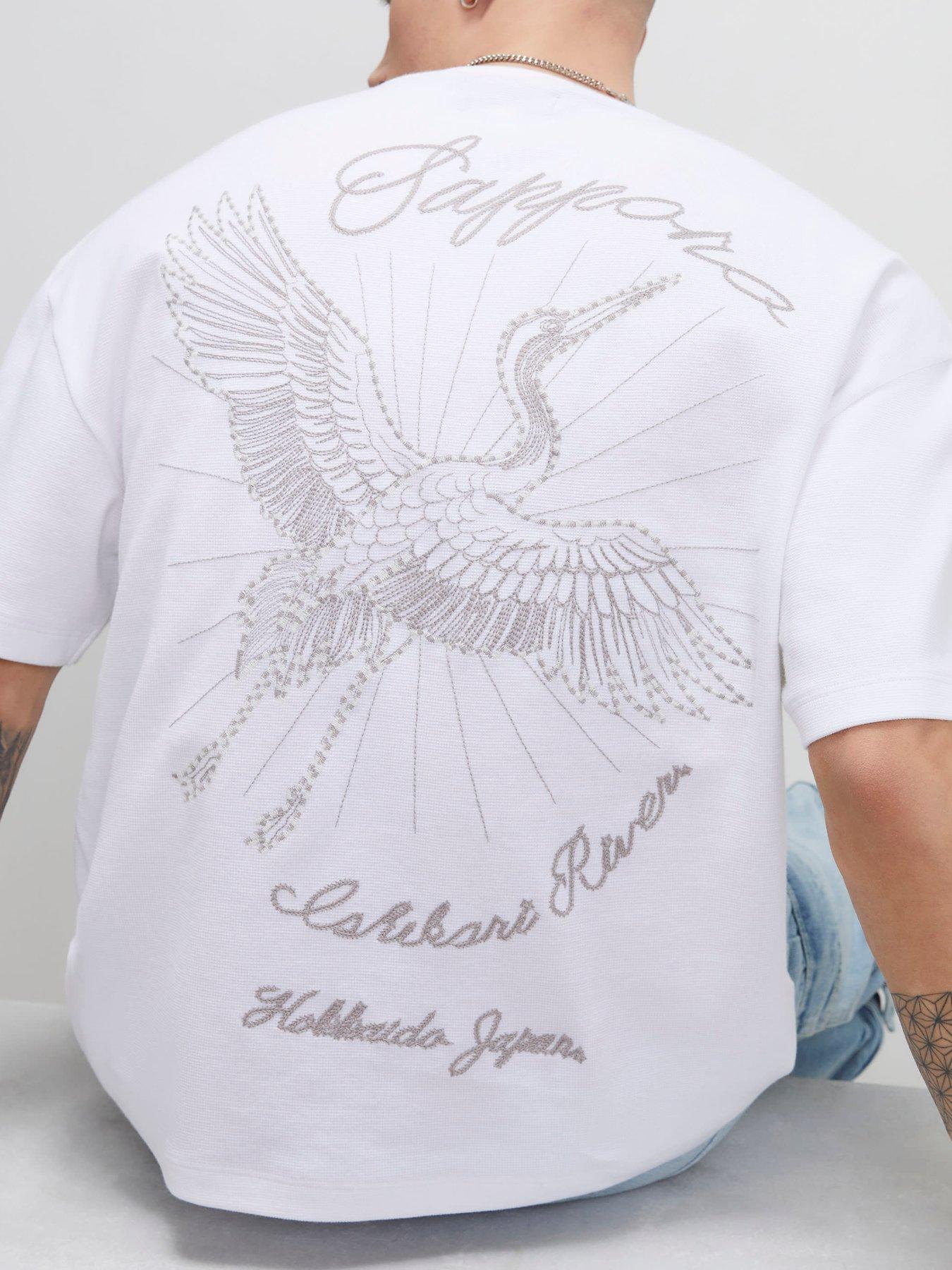 River Island Short Sleeve Tex Sappora Crane T-Shirt - White