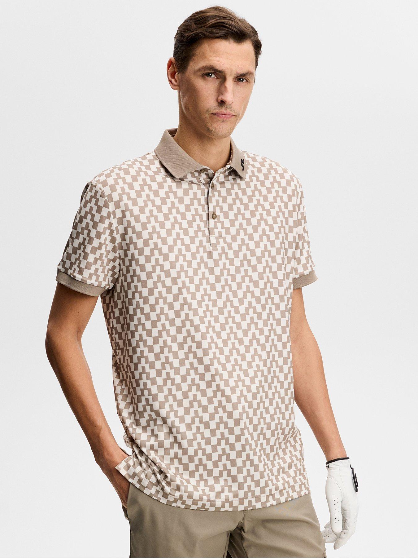 J LINDEBERG Mens Golf Tour Tech Print Polo - Beige