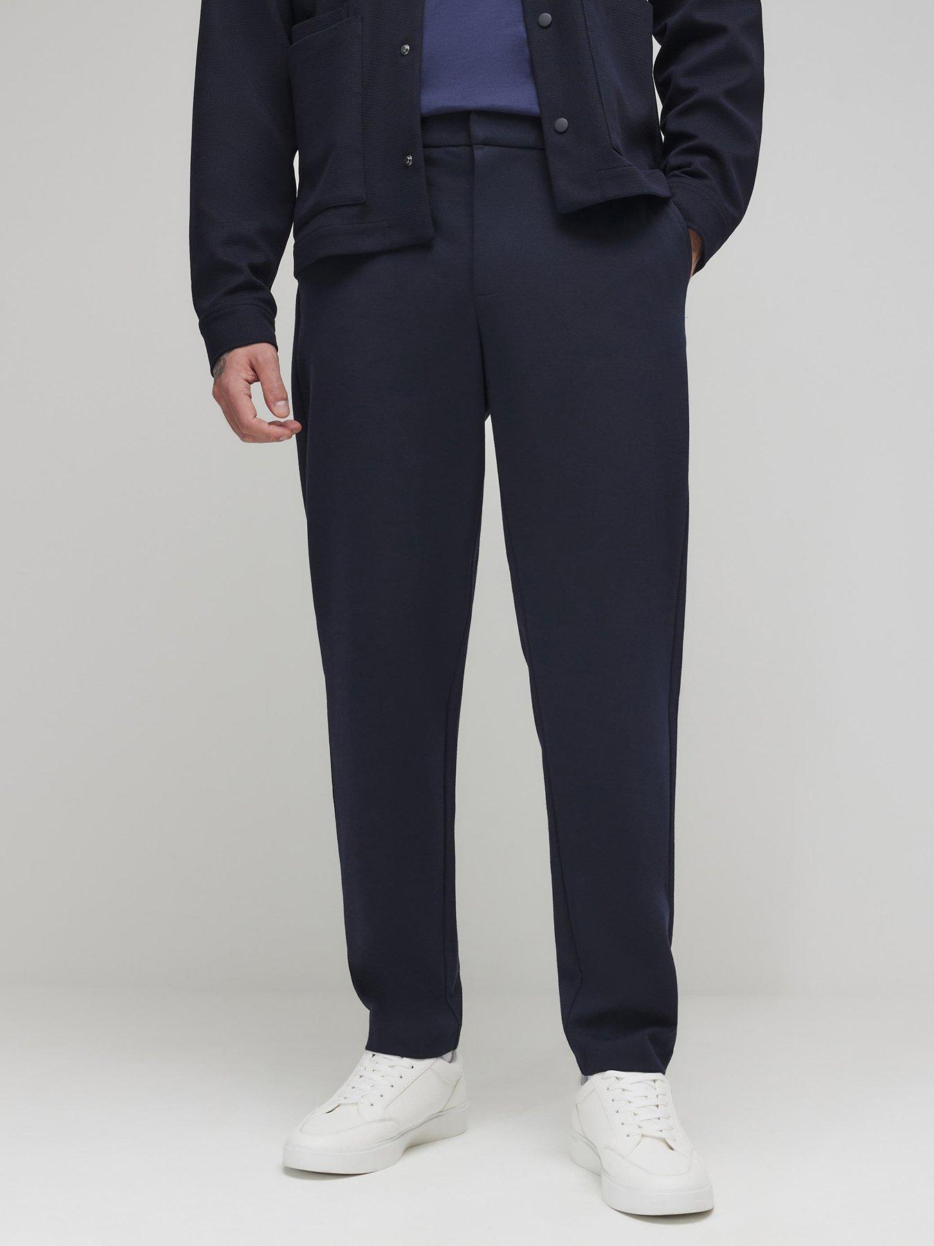 River Island Textured Slim Trousers - Navy