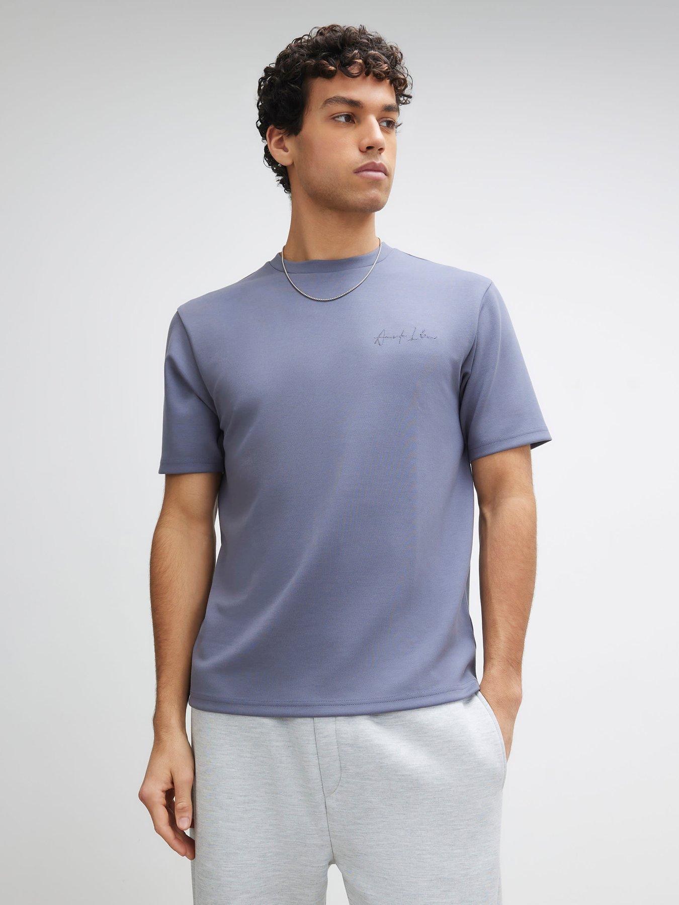 River Island Short Sleeve Slim Bonded Interlock T-Shirt - Blue