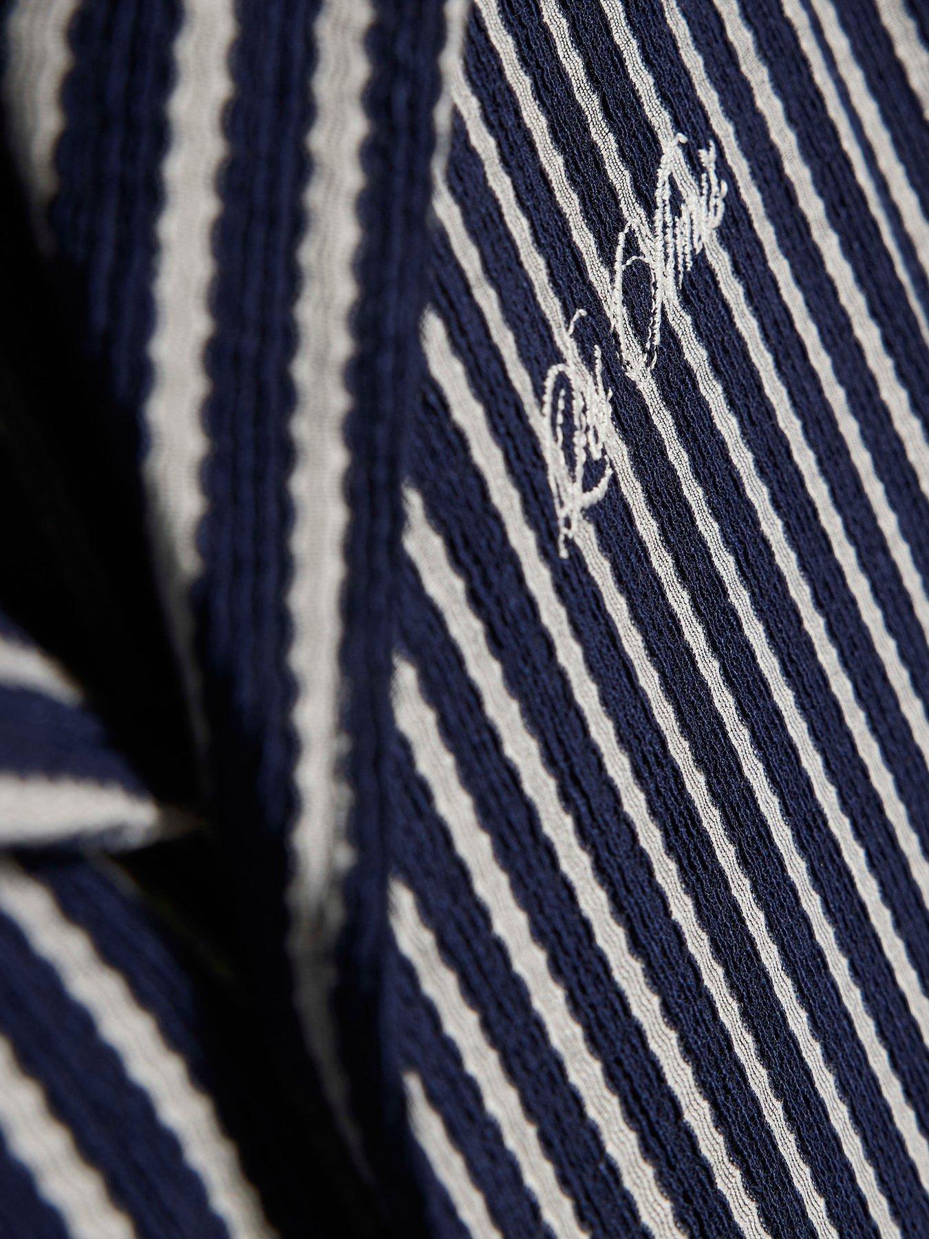 Image 6 of 6 of River Island Short Sleeve Reg Textured Stripe Shirt - Navy