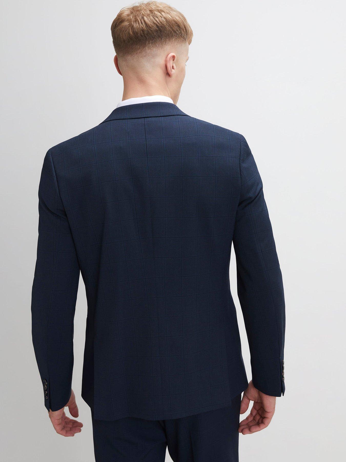  image of river-island-check-slim-suit-jacket-navy