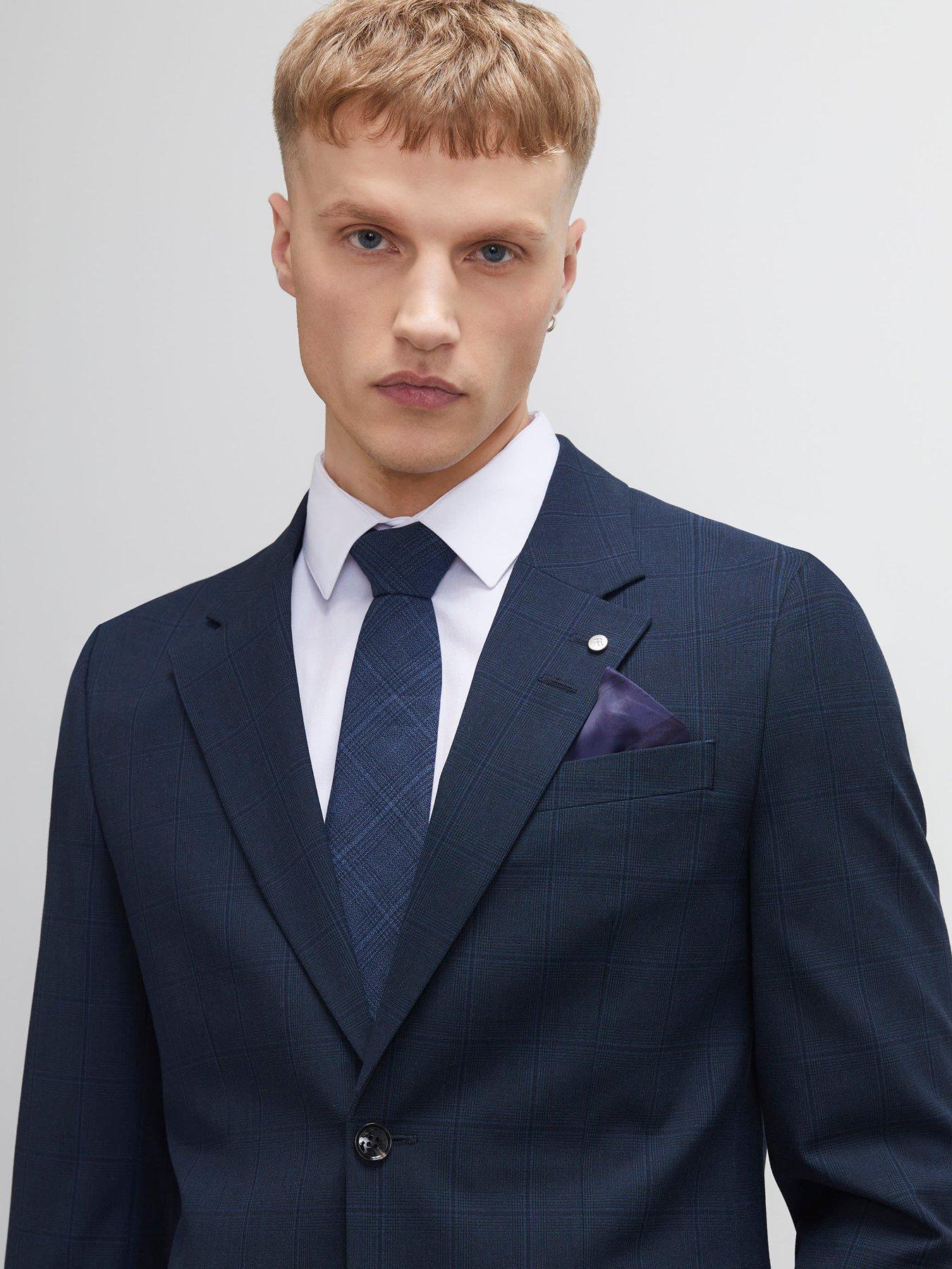  image of river-island-check-slim-suit-jacket-navy