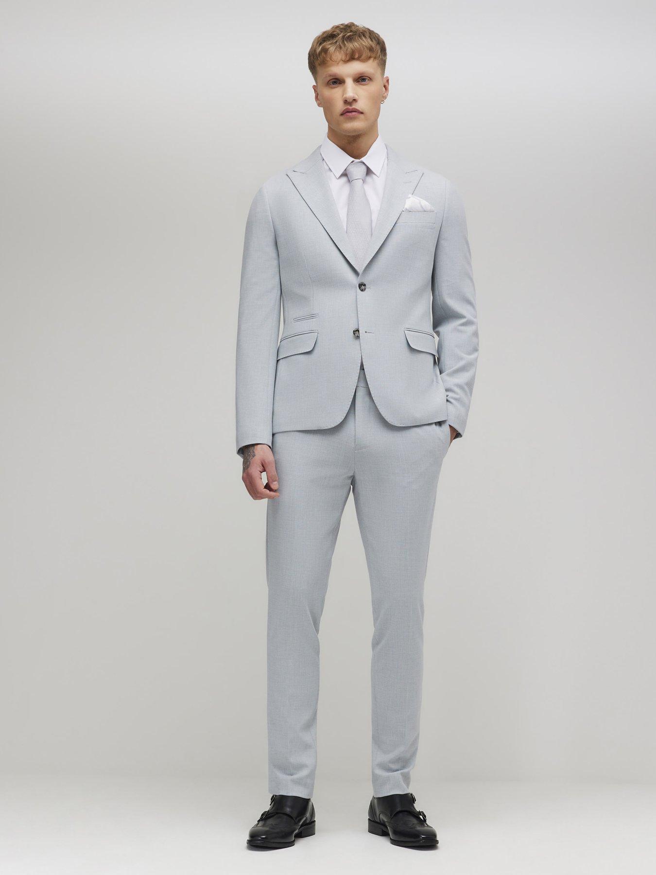 Image 3 of 6 of River Island Microcheck Skinny Suit Trouser - Blue