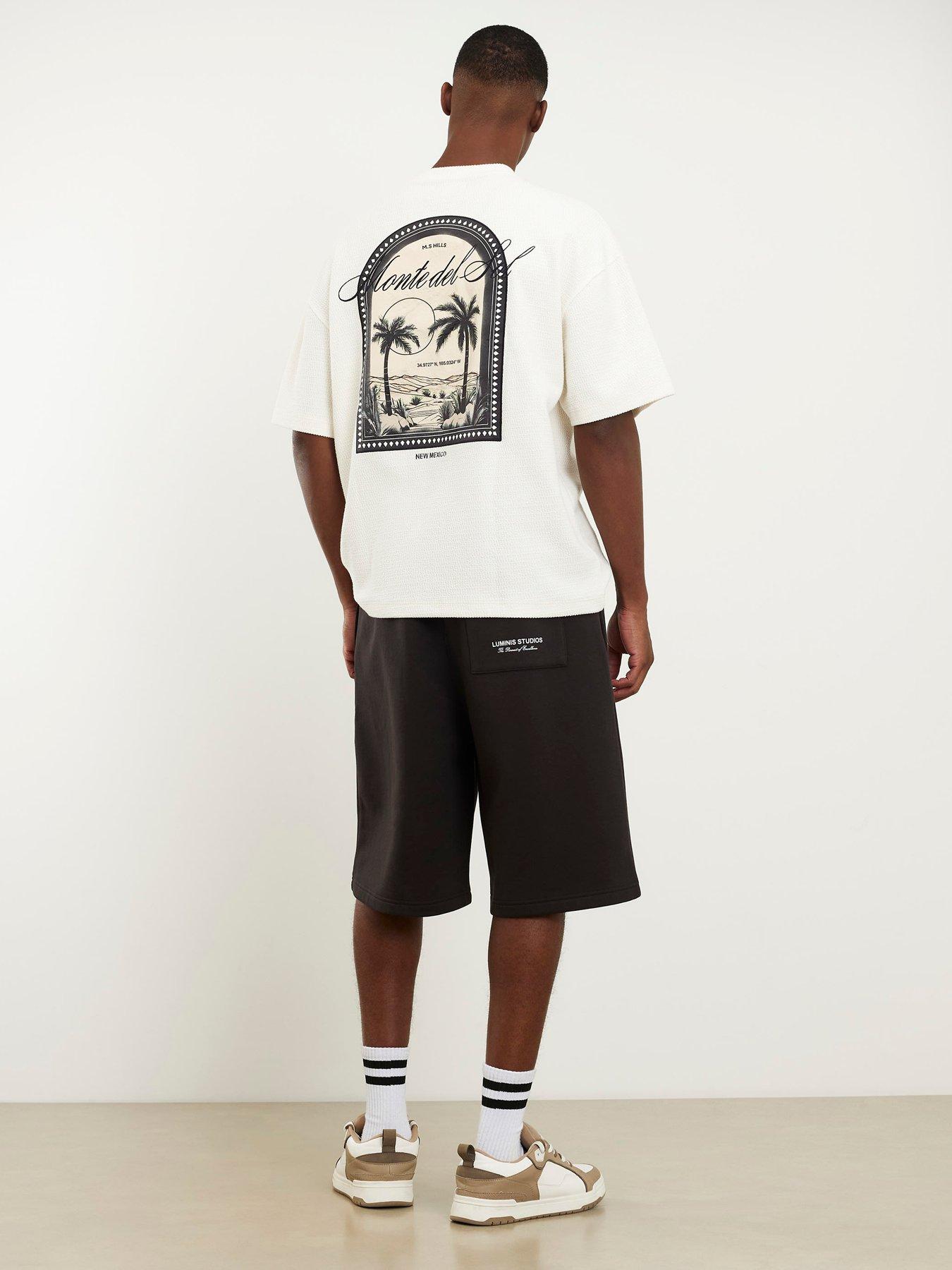 River Island Short Sleeve Texture Palm Patch T-Shirt - Off White
