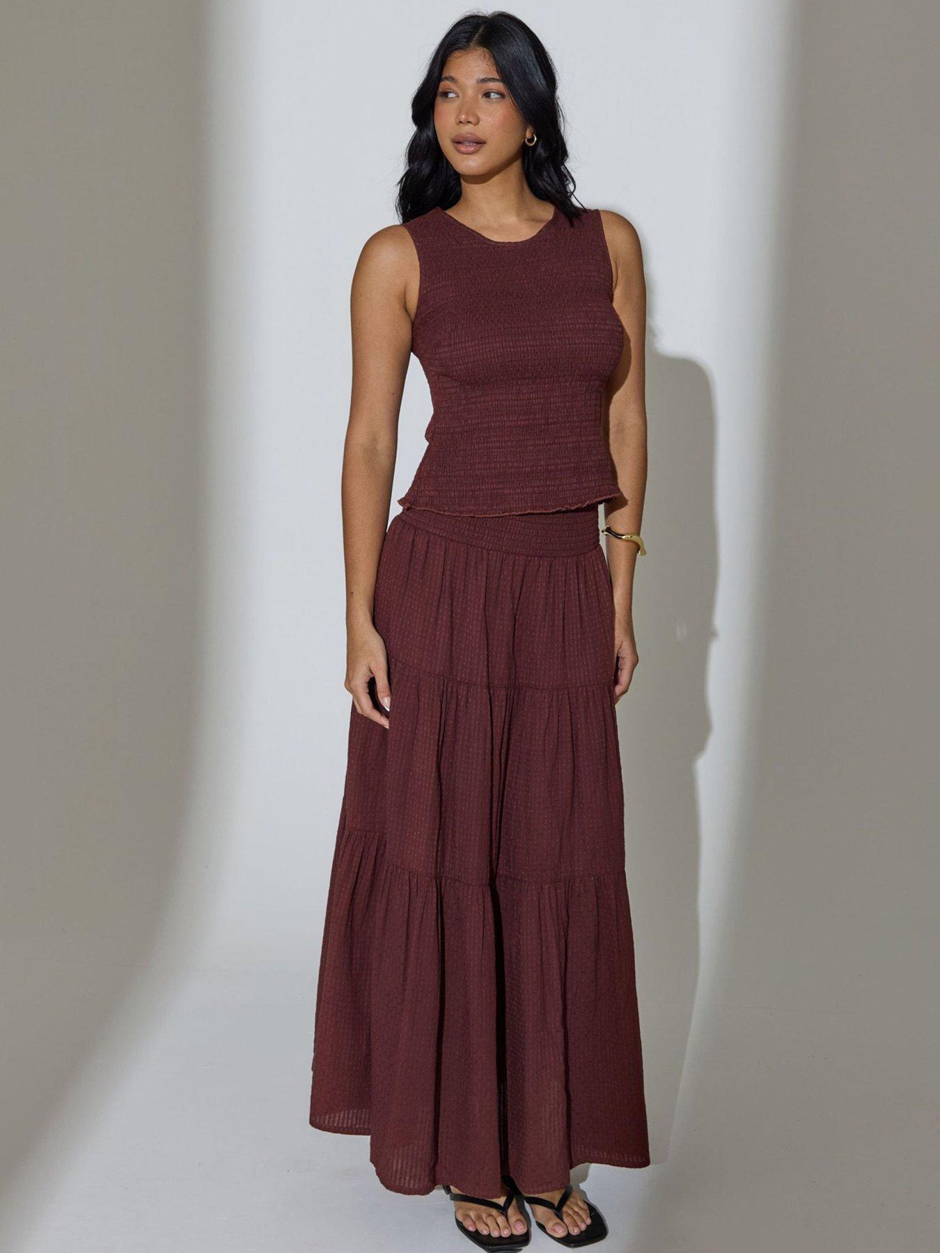 South Beach Shirred Waist Maxi Skirt - Brown