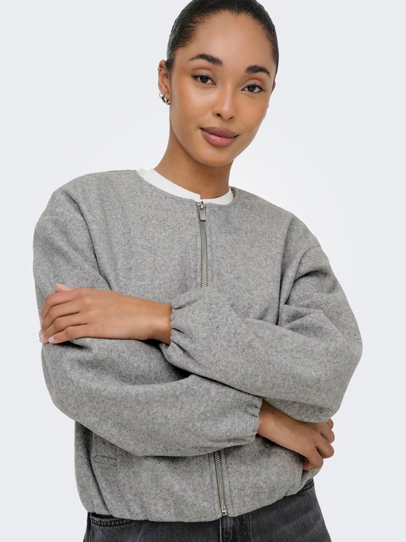 image of only-long-sleeve-balloon-bomber-jacket-light-grey-melange