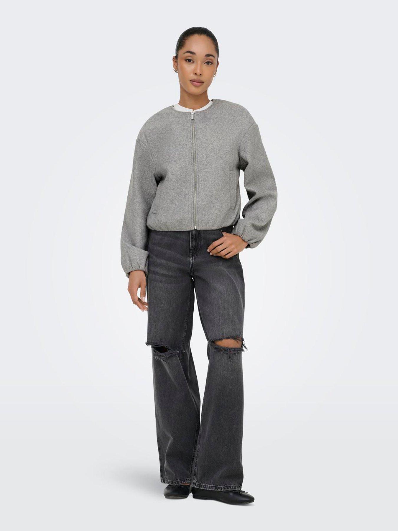  image of only-long-sleeve-balloon-bomber-jacket-light-grey-melange
