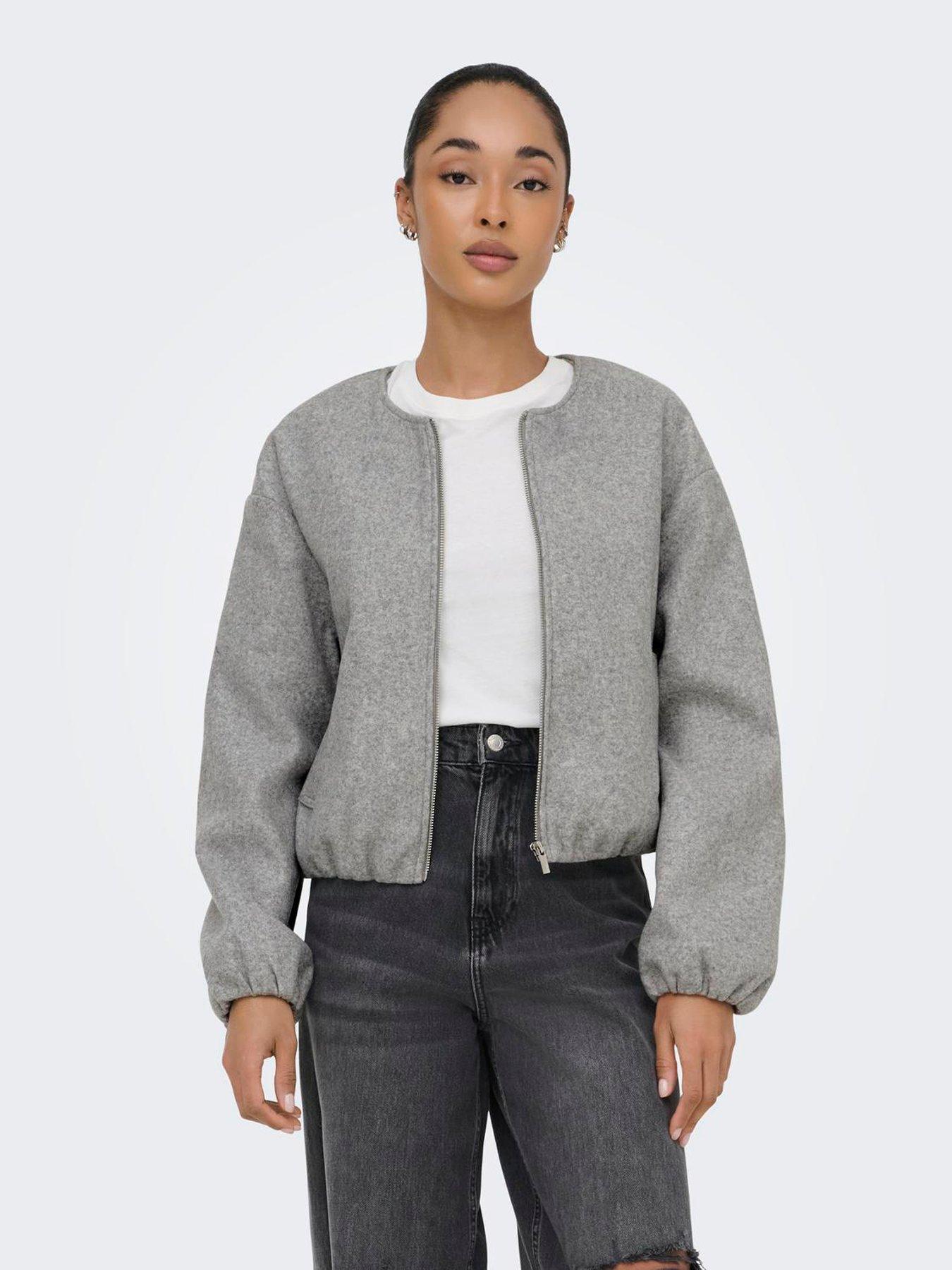 Image 4 of 5 of Only Only Long Sleeve Balloon Bomber Jacket - Light Grey Melange