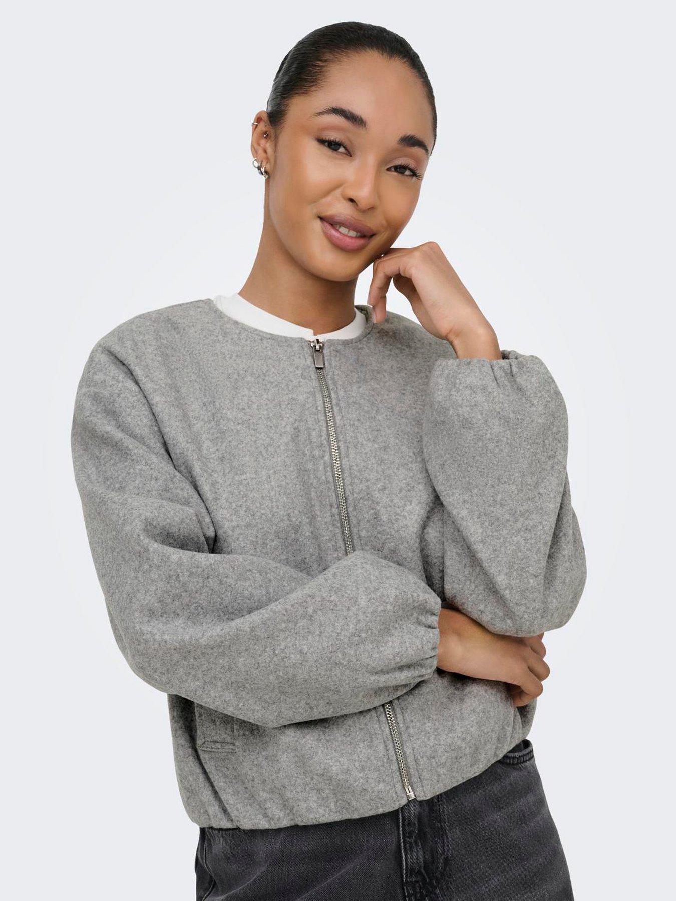  image of only-long-sleeve-balloon-bomber-jacket-light-grey-melange