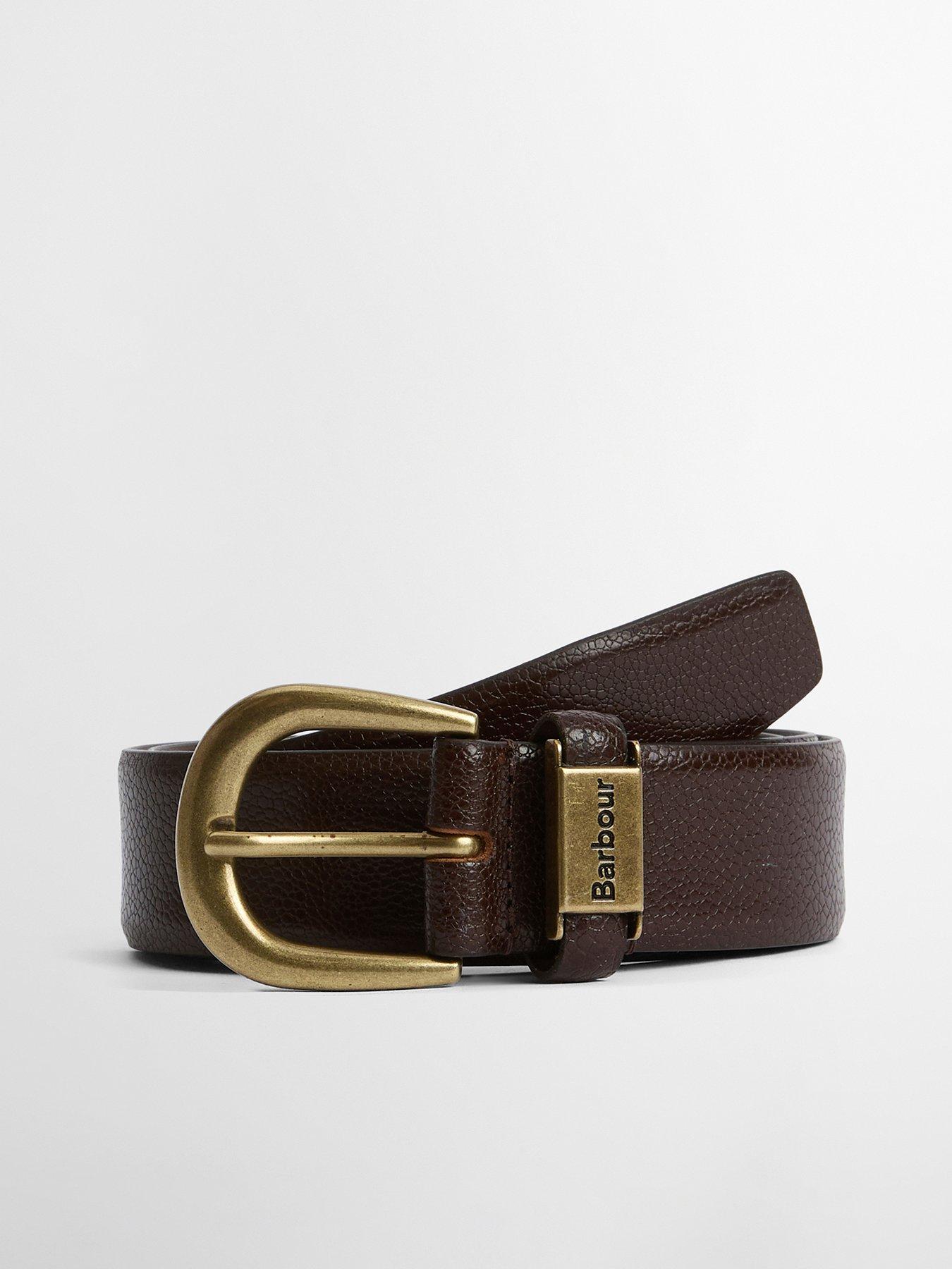 front image of barbour-clyde-leather-belt-brown