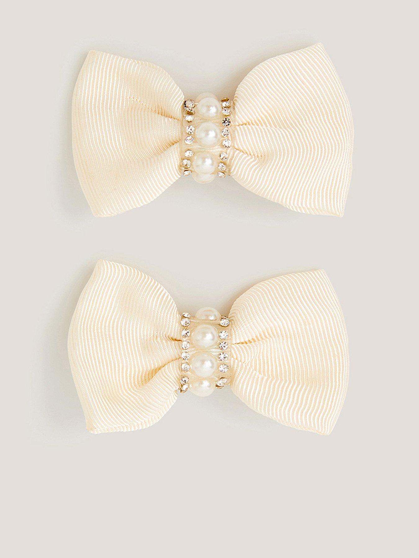 Monsoon Girls 2 Pack Small Bow Pearl Clips - Light Cream