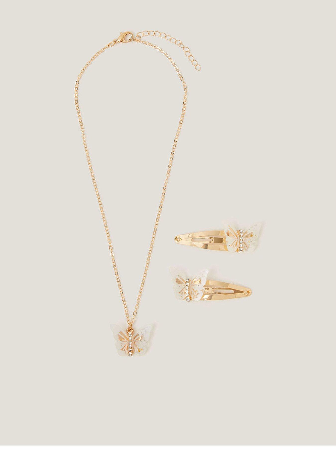 Monsoon Girls Fancy Butterfly Necklace Hair Set - Multi