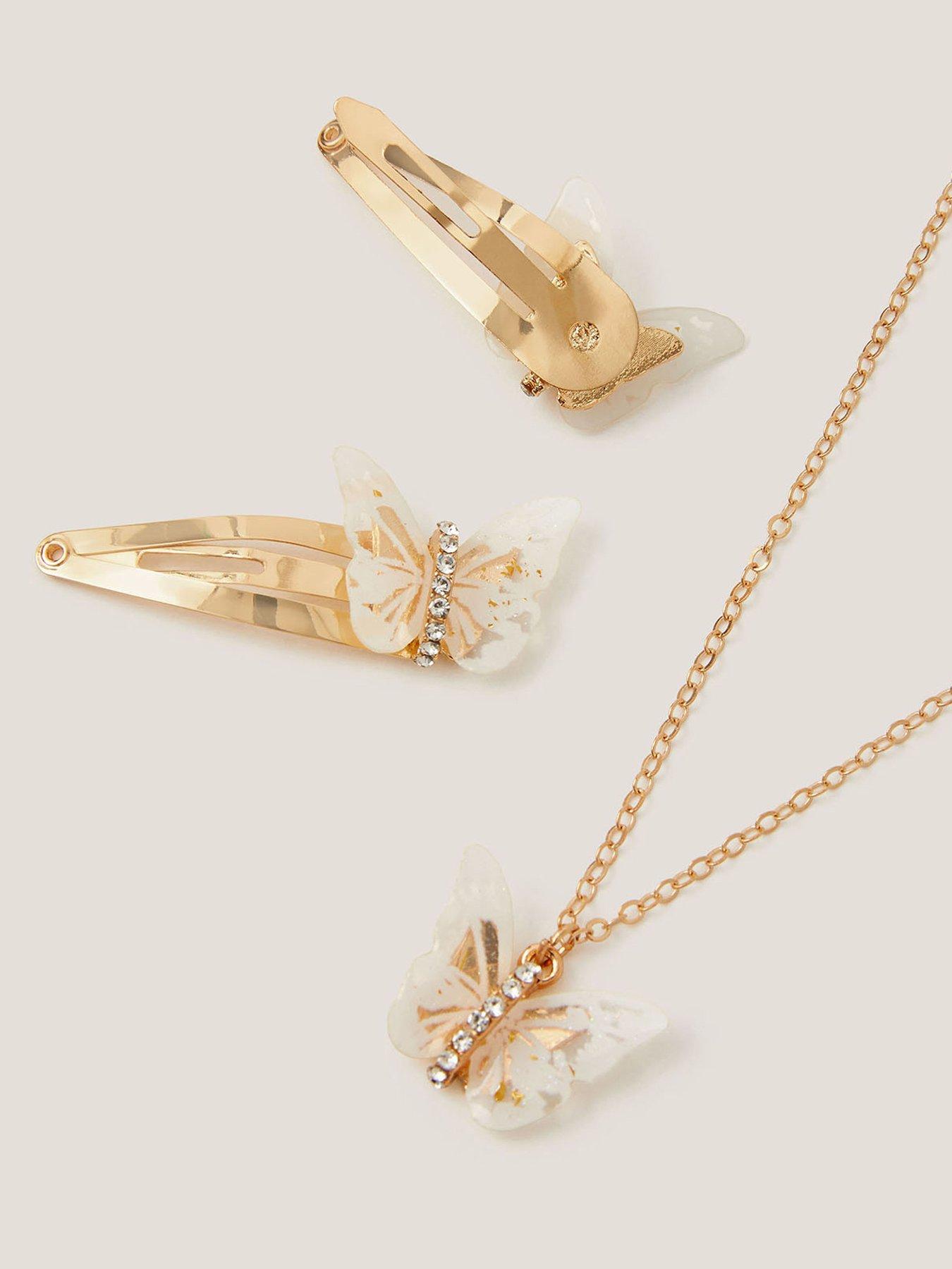 Image 2 of 2 of Monsoon Girls Fancy Butterfly Necklace Hair Set - Multi