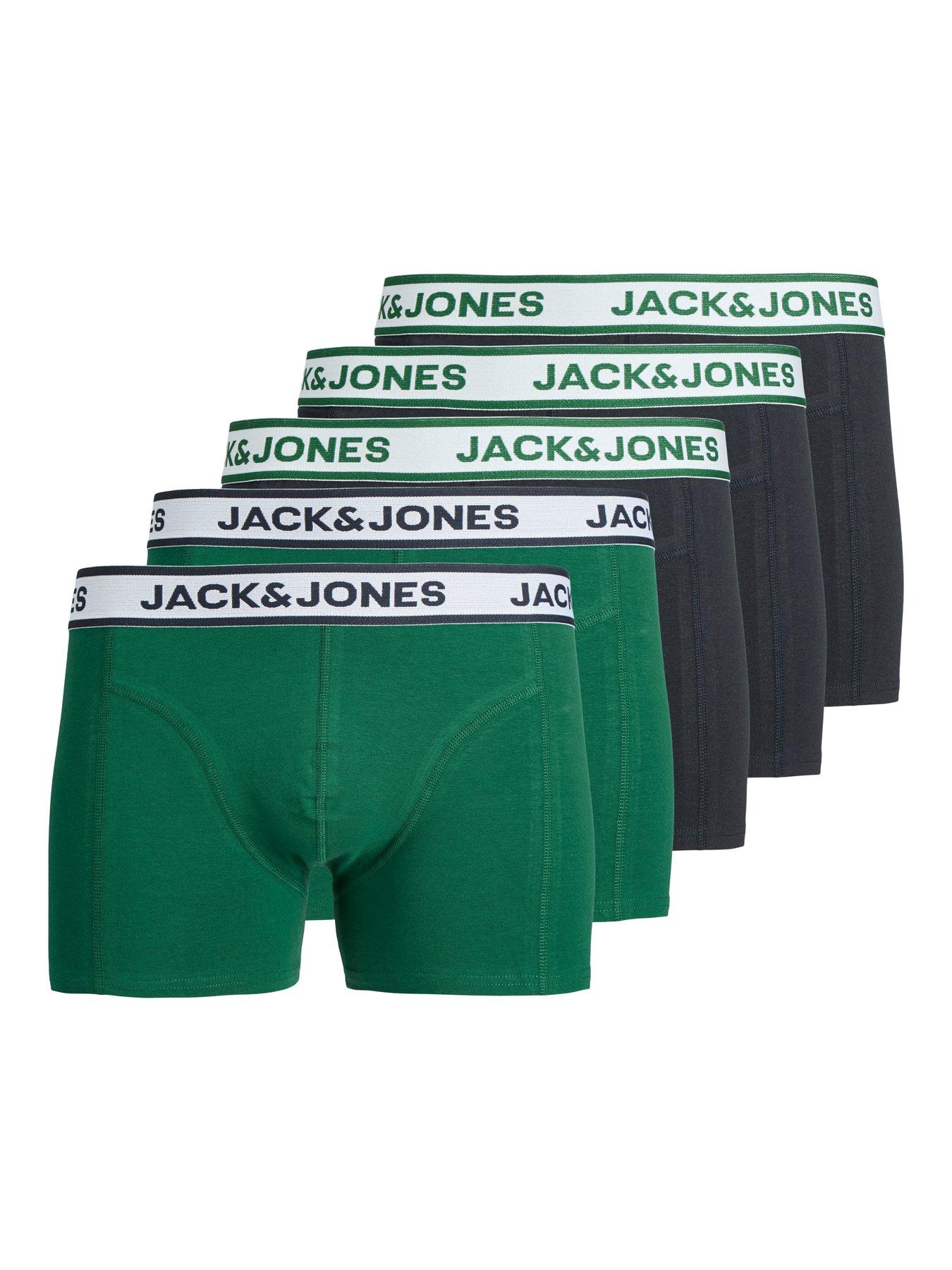 Image 1 of 3 of Jack & Jones Plus Nolan Solid Trunks 5 Pack - Green/Black