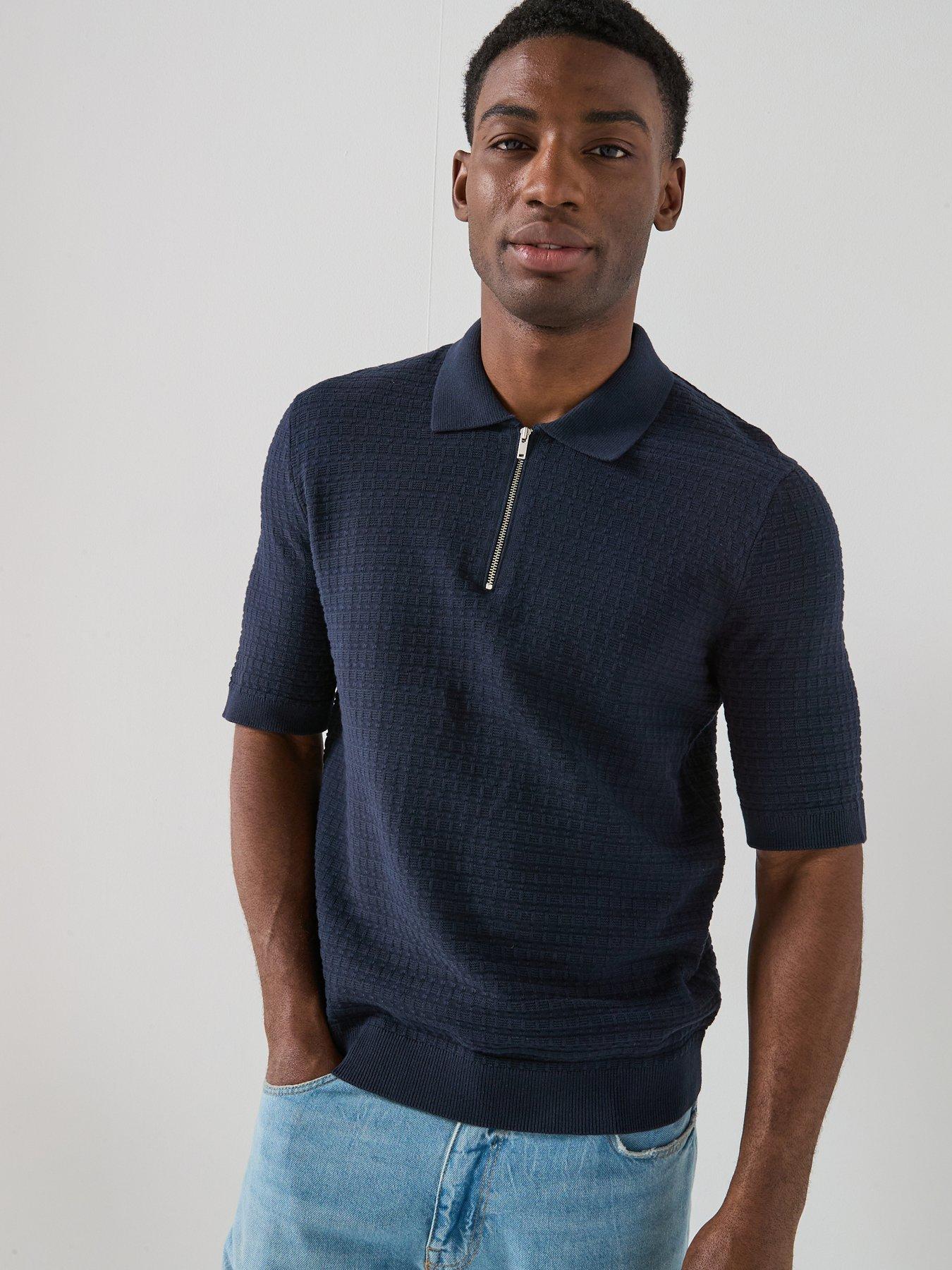 ONLY & SONS Menu Short Sleeve Structured Knitted Polo Shirt - Navy