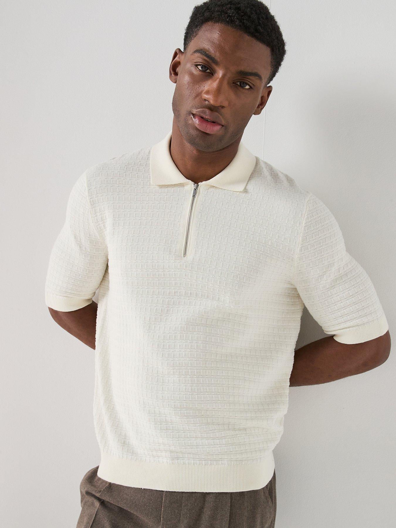 ONLY & SONS Menu Short Sleeve Structured Knitted Polo Shirt - Cream