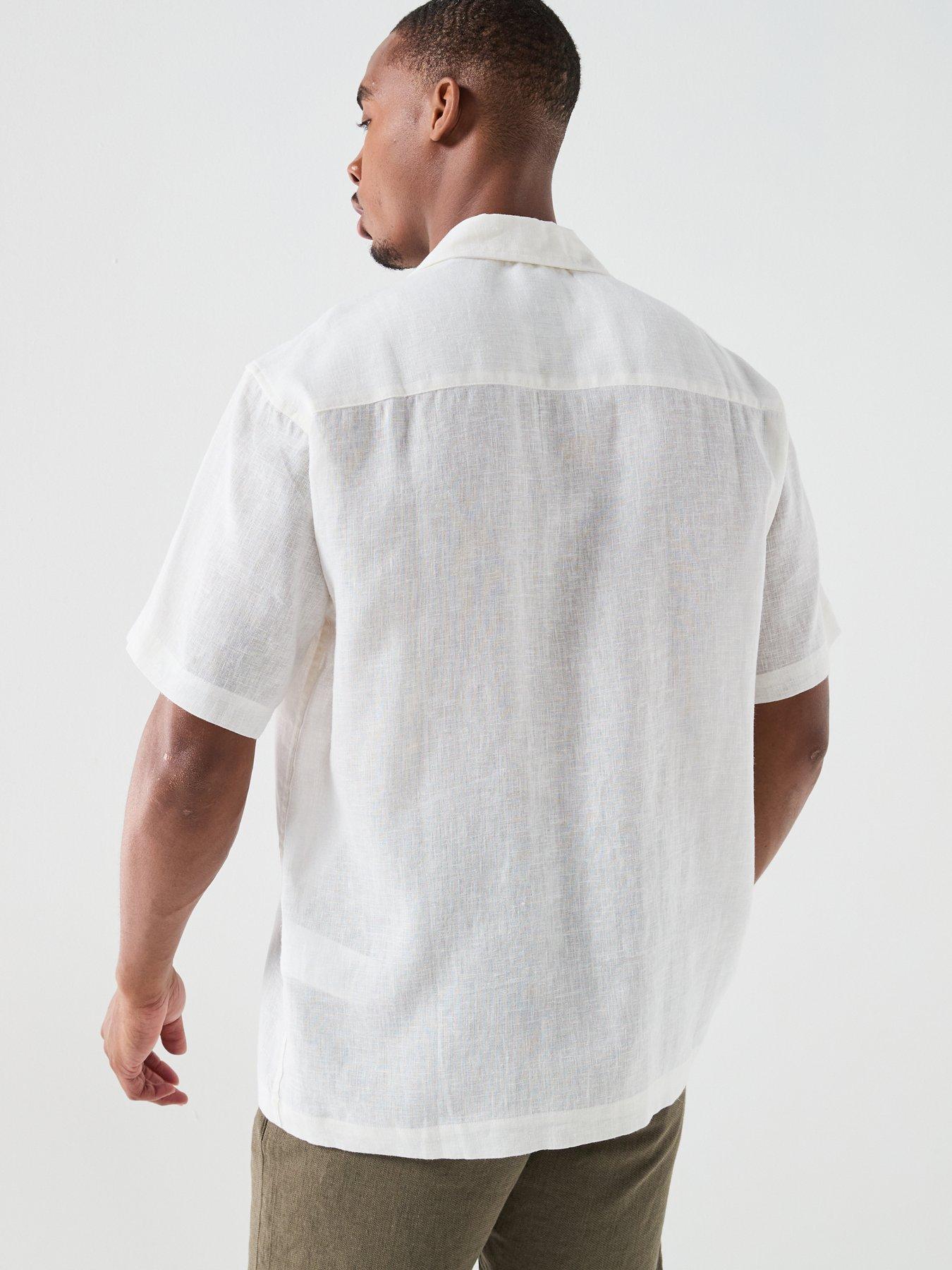 Image 2 of 6 of ONLY & SONS Laurence Short Sleeve Linen Blend Resort Shirt - White