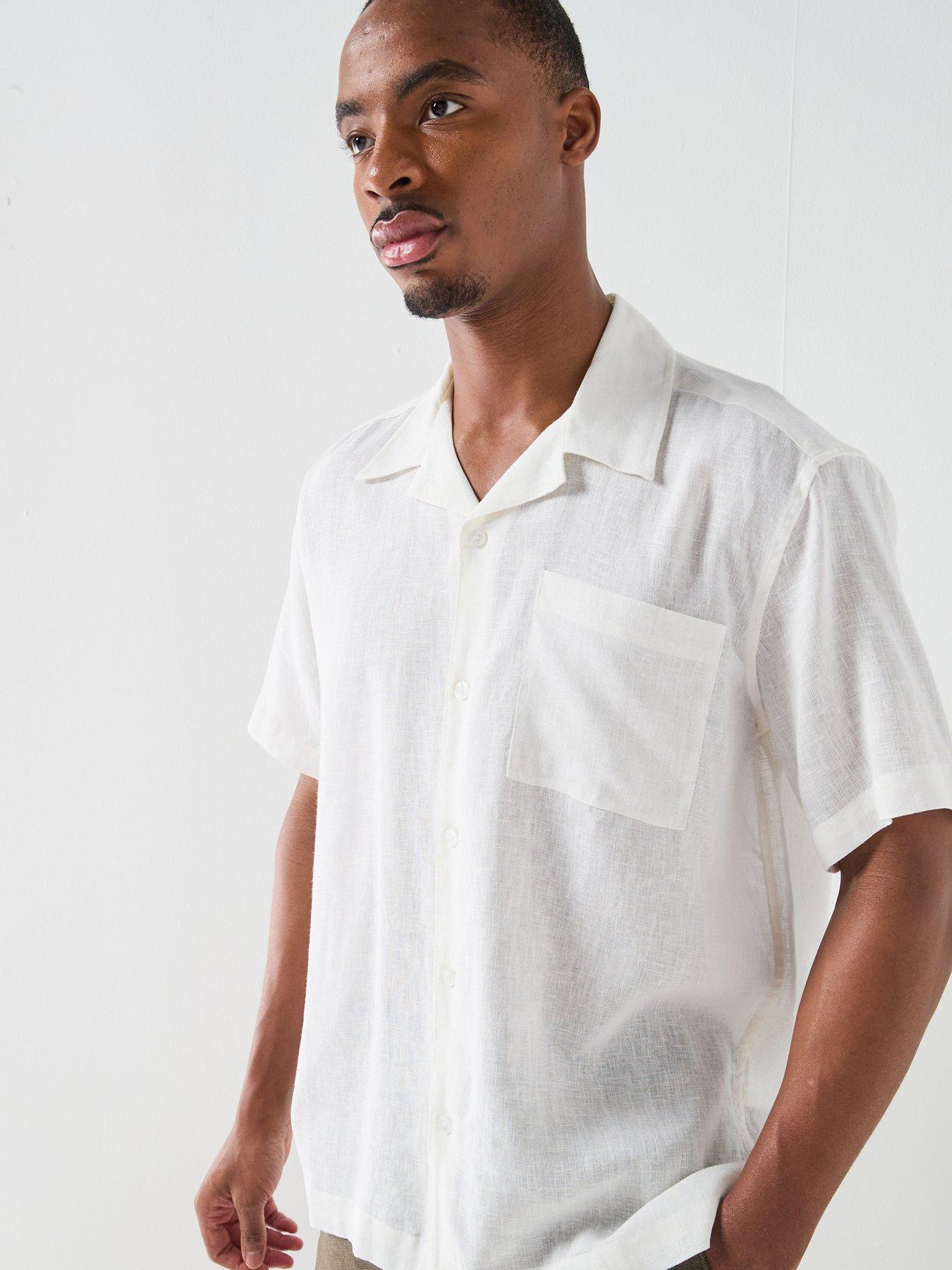 Image 5 of 6 of ONLY & SONS Laurence Short Sleeve Linen Blend Resort Shirt - White