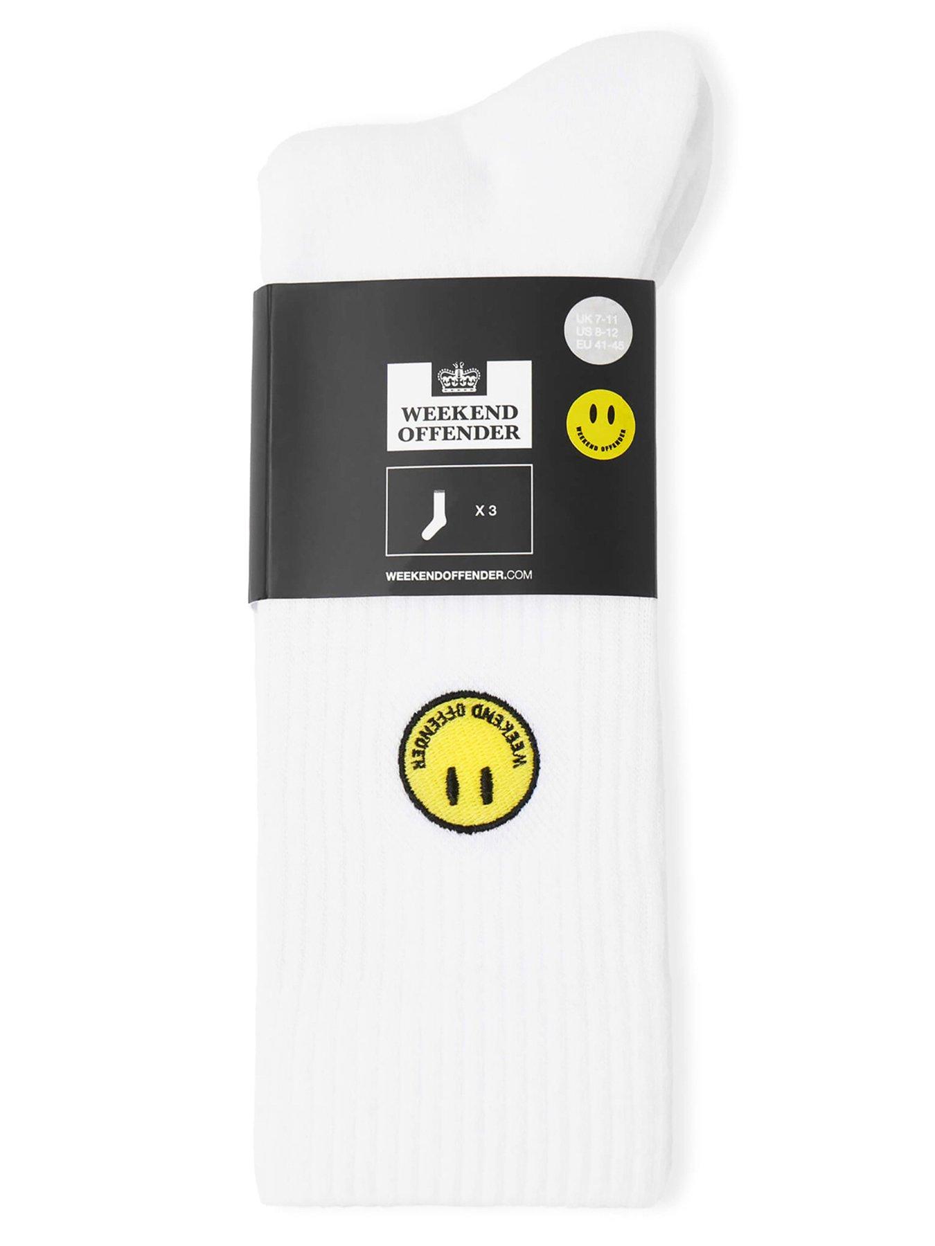 Image 2 of 4 of Weekend Offender Smiley 3 Pack Socks - White