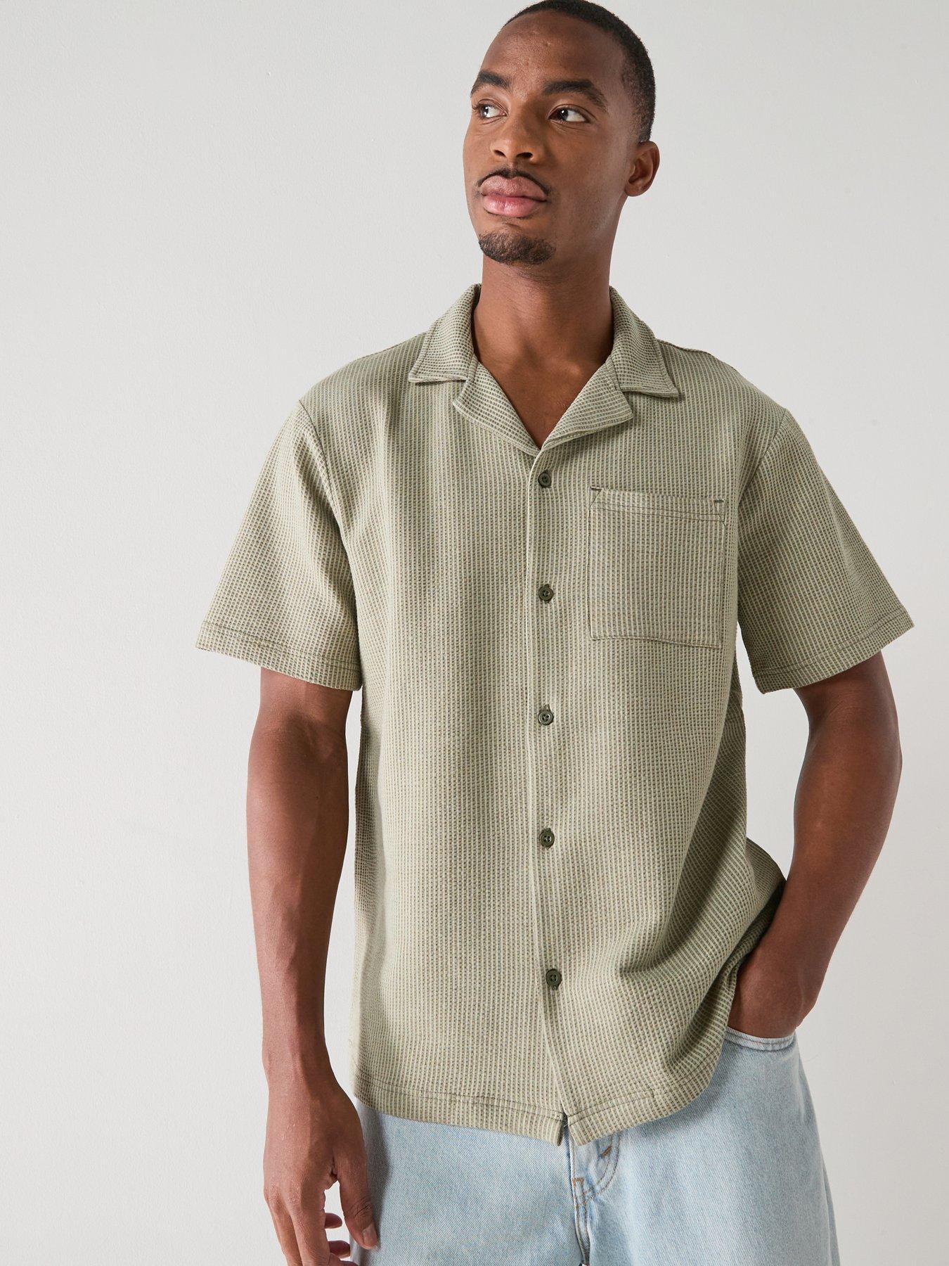 ONLY & SONS Kian Seersucker Stripe Short Sleeve Shirt - Olive Night