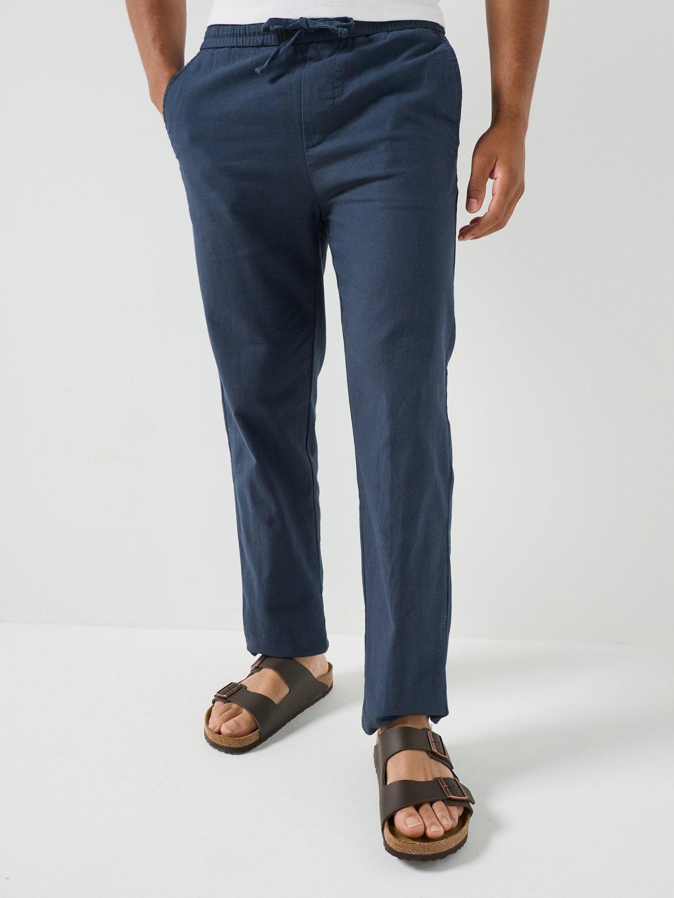 ONLY & SONS Sinus Loose Fit Linen Blend Trousers - Navy
