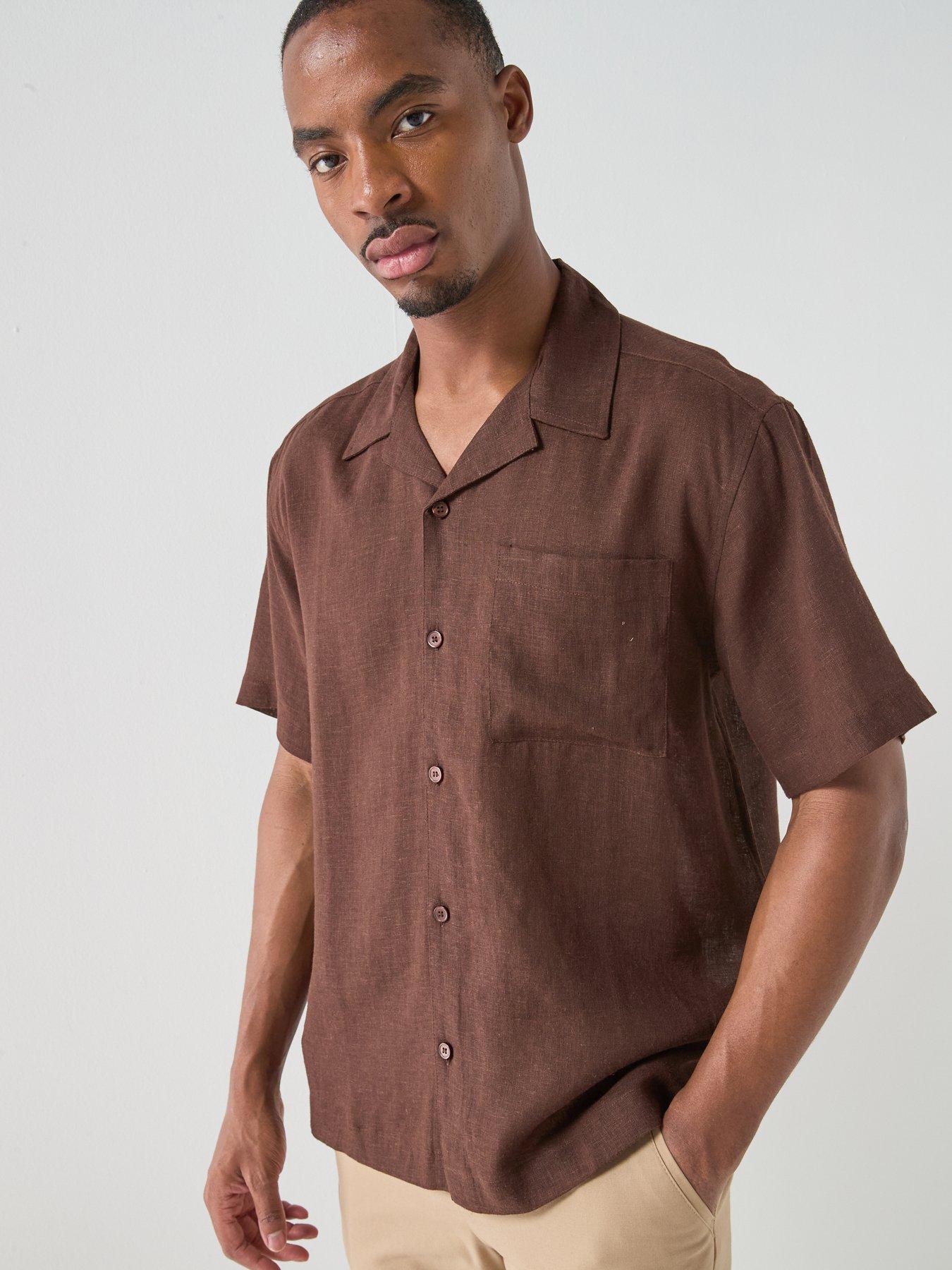 ONLY & SONS Laurence Short Sleeve Linen Blend Resort Shirt - Coffee Bean