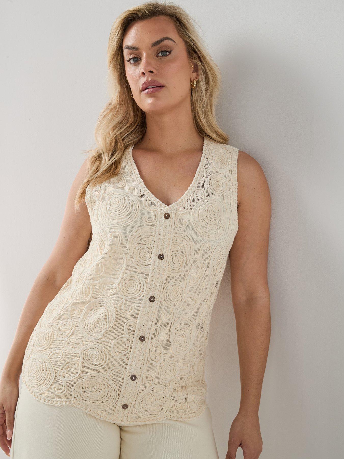 The Very Collection Curve Crochet Sleeveless Top - Cream