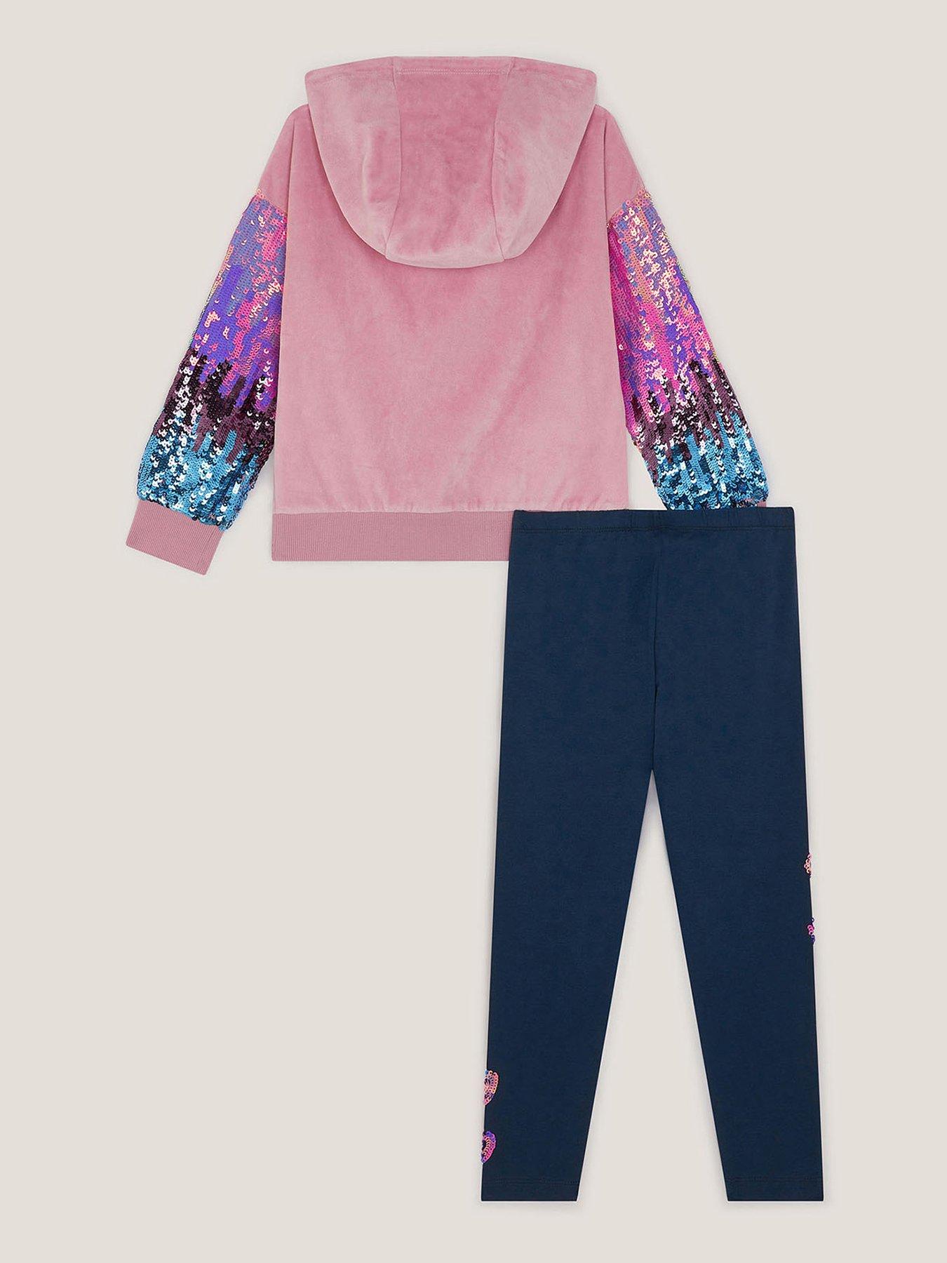  image of monsoon-girls-velour-sequin-arm-hoody-and-legging-set-pink