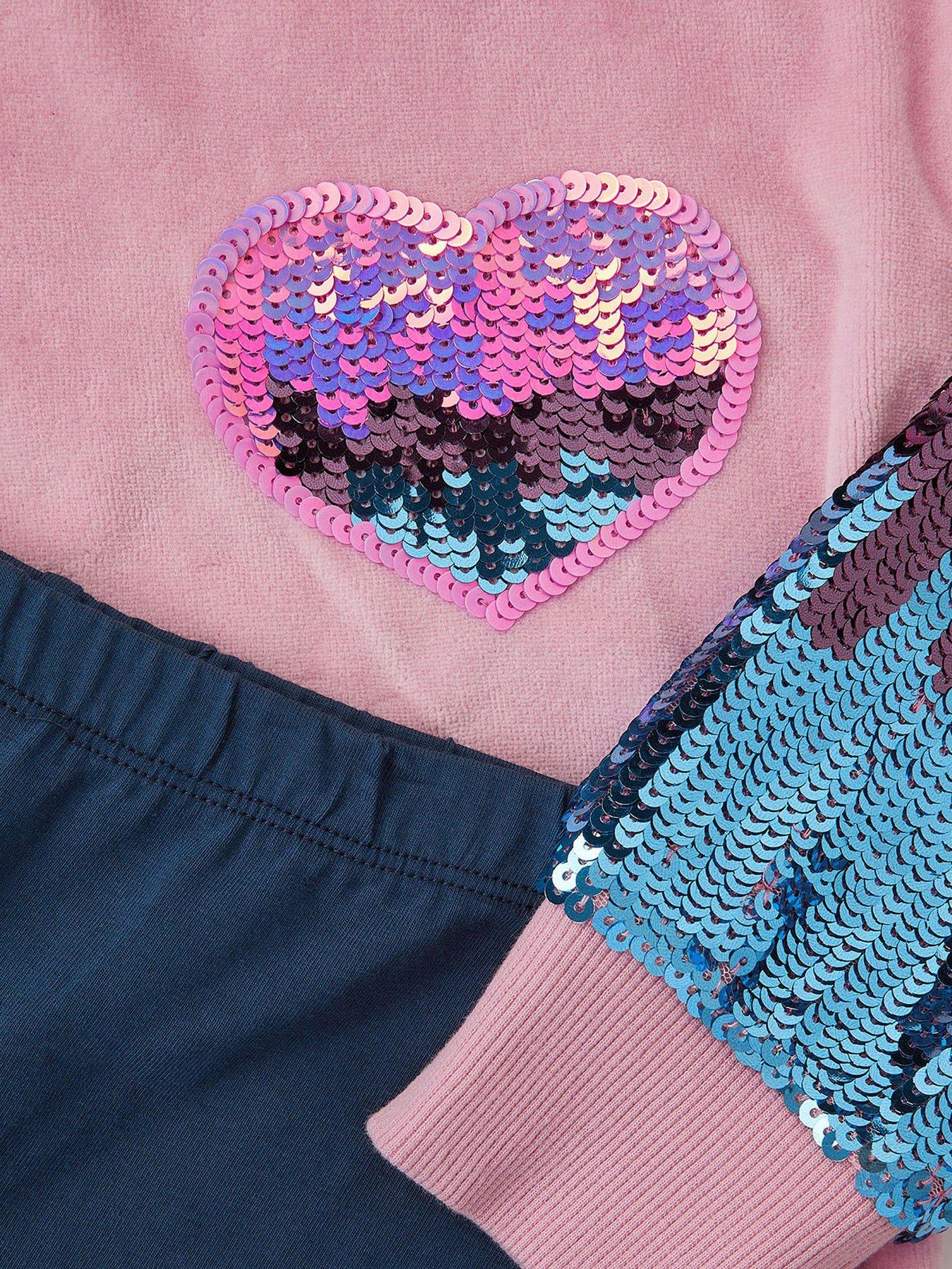  image of monsoon-girls-velour-sequin-arm-hoody-and-legging-set-pink