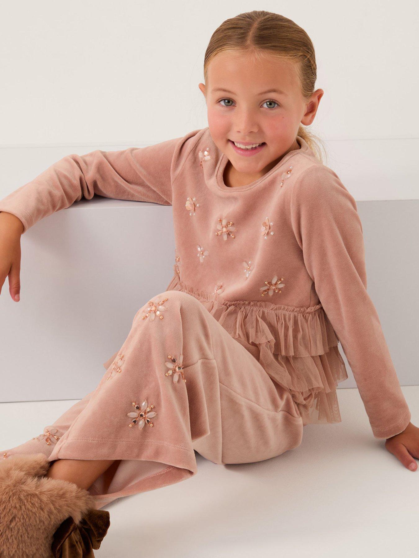 front image of monsoon-girls-velour-embroidered-mesh-tierred-top-pink