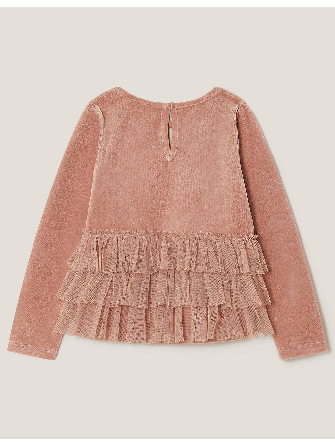  image of monsoon-girls-velour-embroidered-mesh-tierred-top-pink