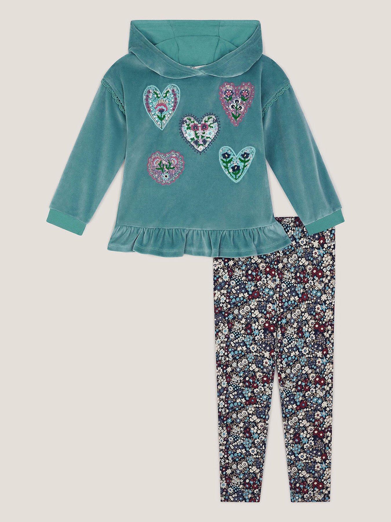 Image 2 of 4 of Monsoon Girls Velour Heart Hoody And Legging Set - Green