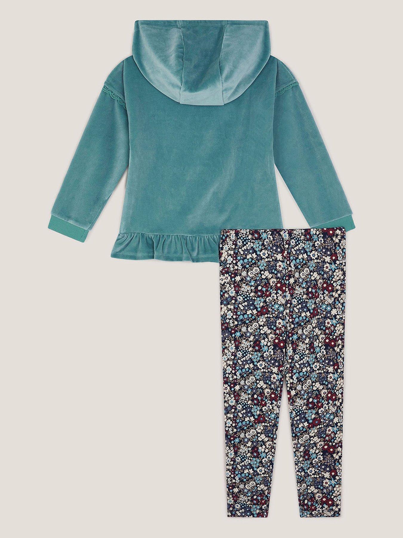Image 3 of 4 of Monsoon Girls Velour Heart Hoody And Legging Set - Green