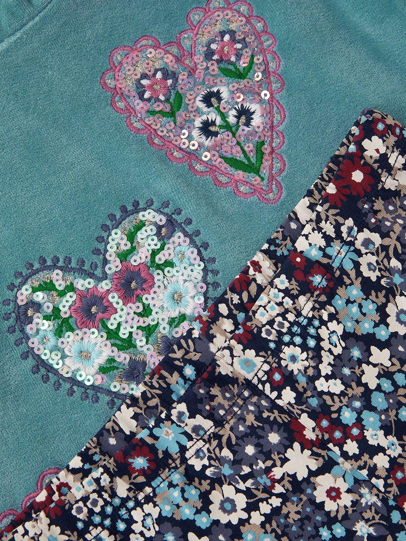 Image 4 of 4 of Monsoon Girls Velour Heart Hoody And Legging Set - Green