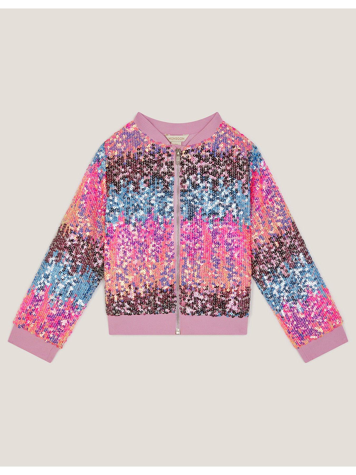 front image of monsoon-girls-ombre-sequin-bomber-jacket-multi