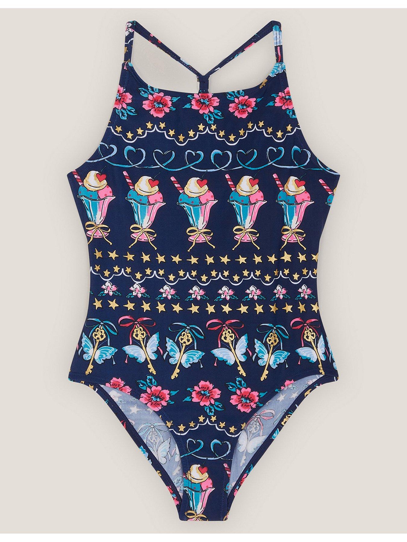 Image 1 of 3 of Monsoon Girls Ice Cream Print Swimsuit - Navy