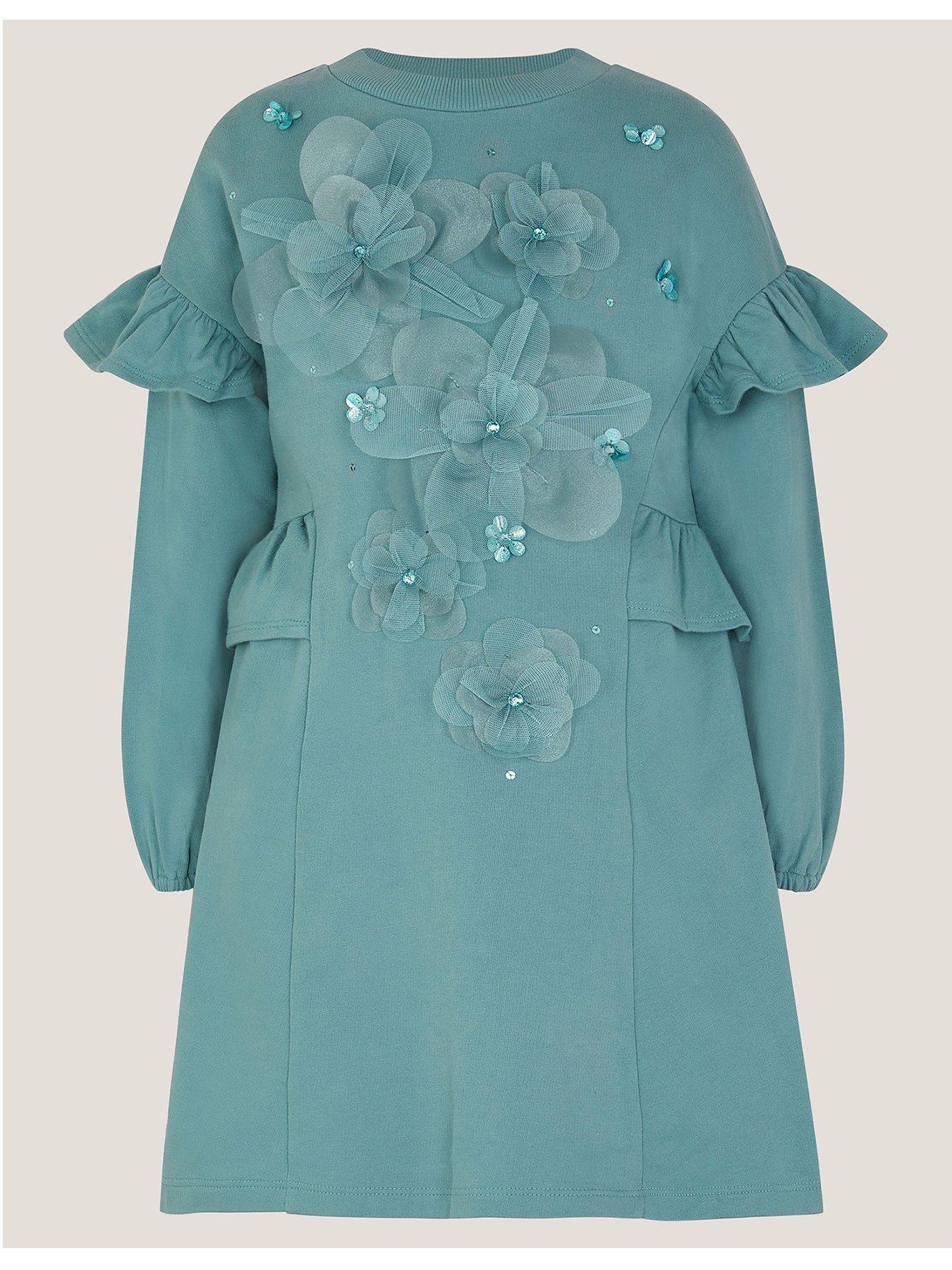 image of monsoon-girls-floral-sequim-sweat-dress-green