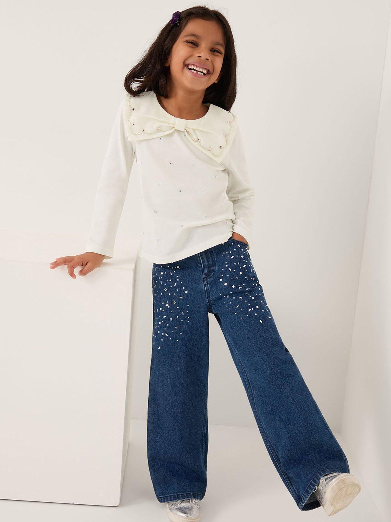 Monsoon Girls Long Sleeve Colourful Gem Tshirt - Light Cream