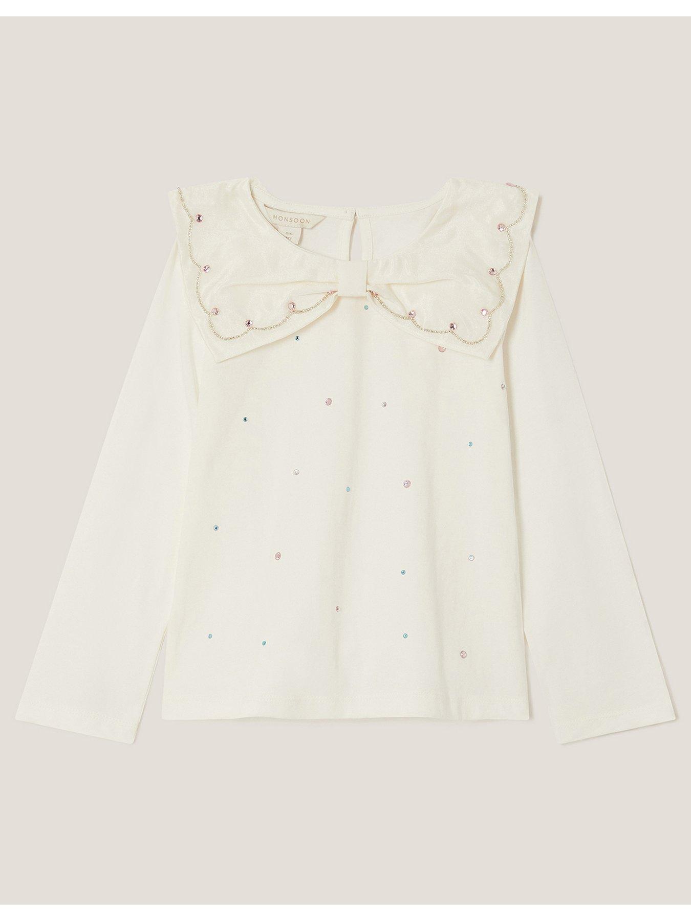  image of monsoon-girls-long-sleeve-colourful-gem-tshirt-light-cream