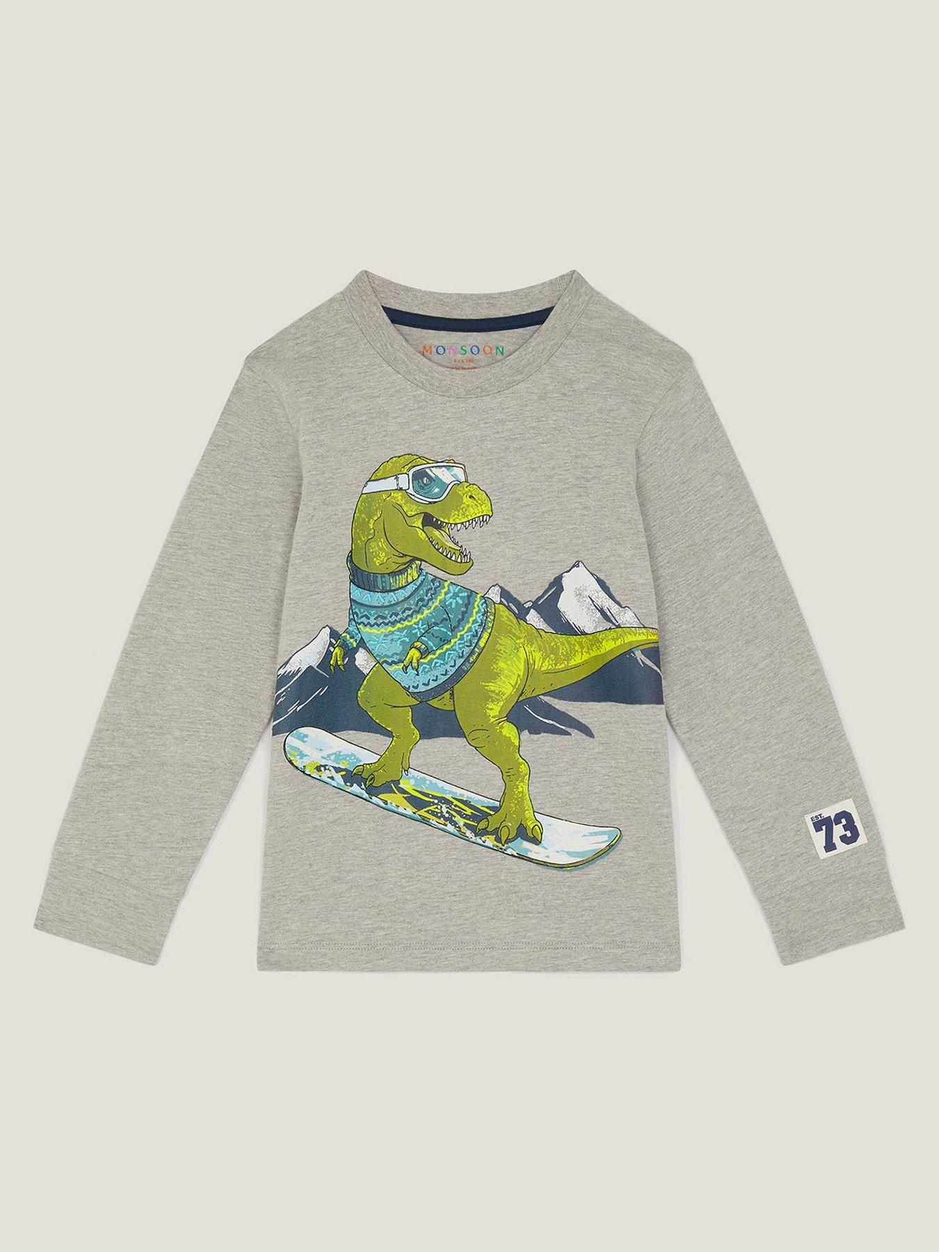  image of monsoon-boys-dino-long-sleeve-t-shirt-grey